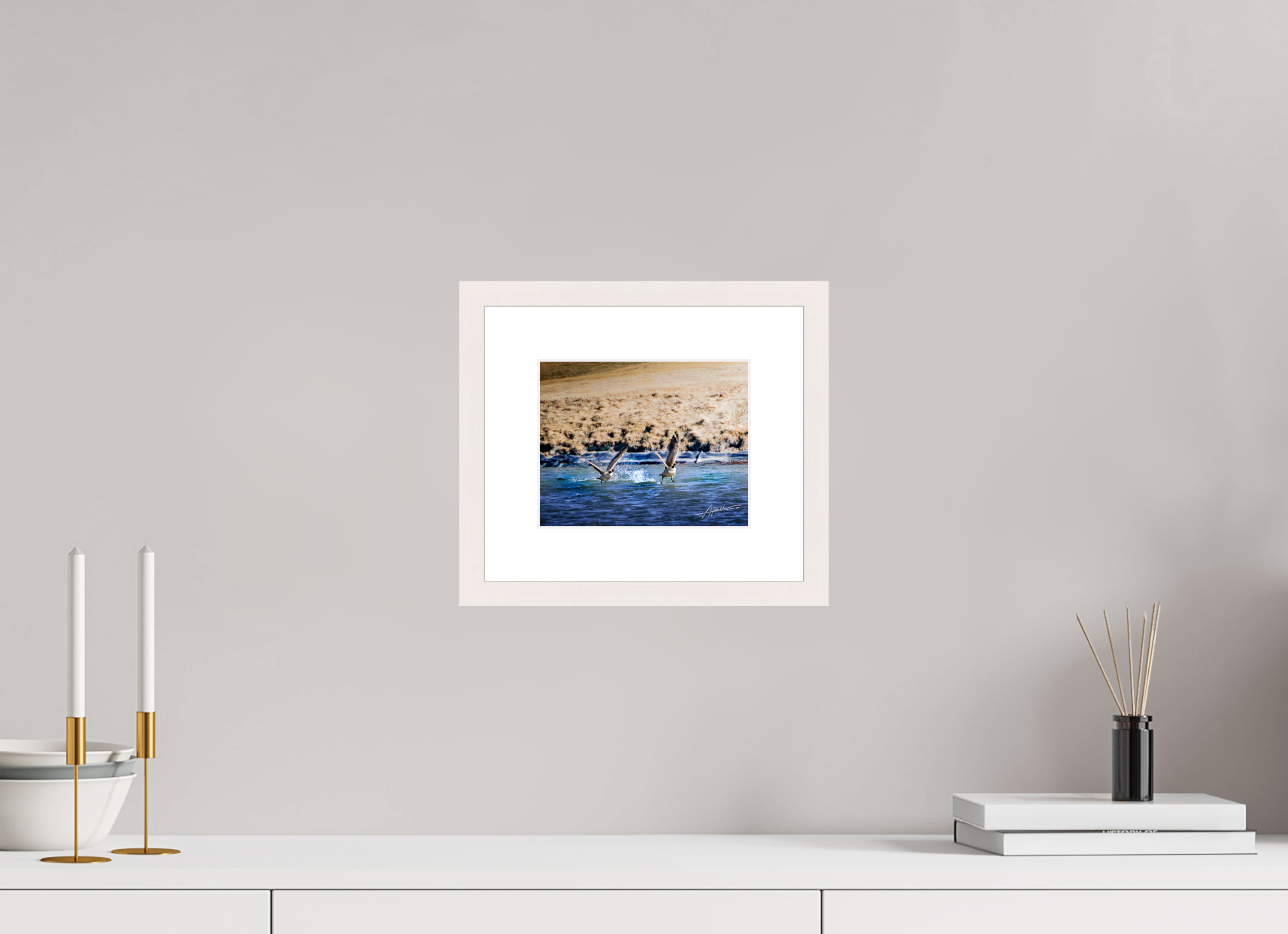7.5 x 6″, Solid Wood Frame with Passe-partout Geese Taking Flight