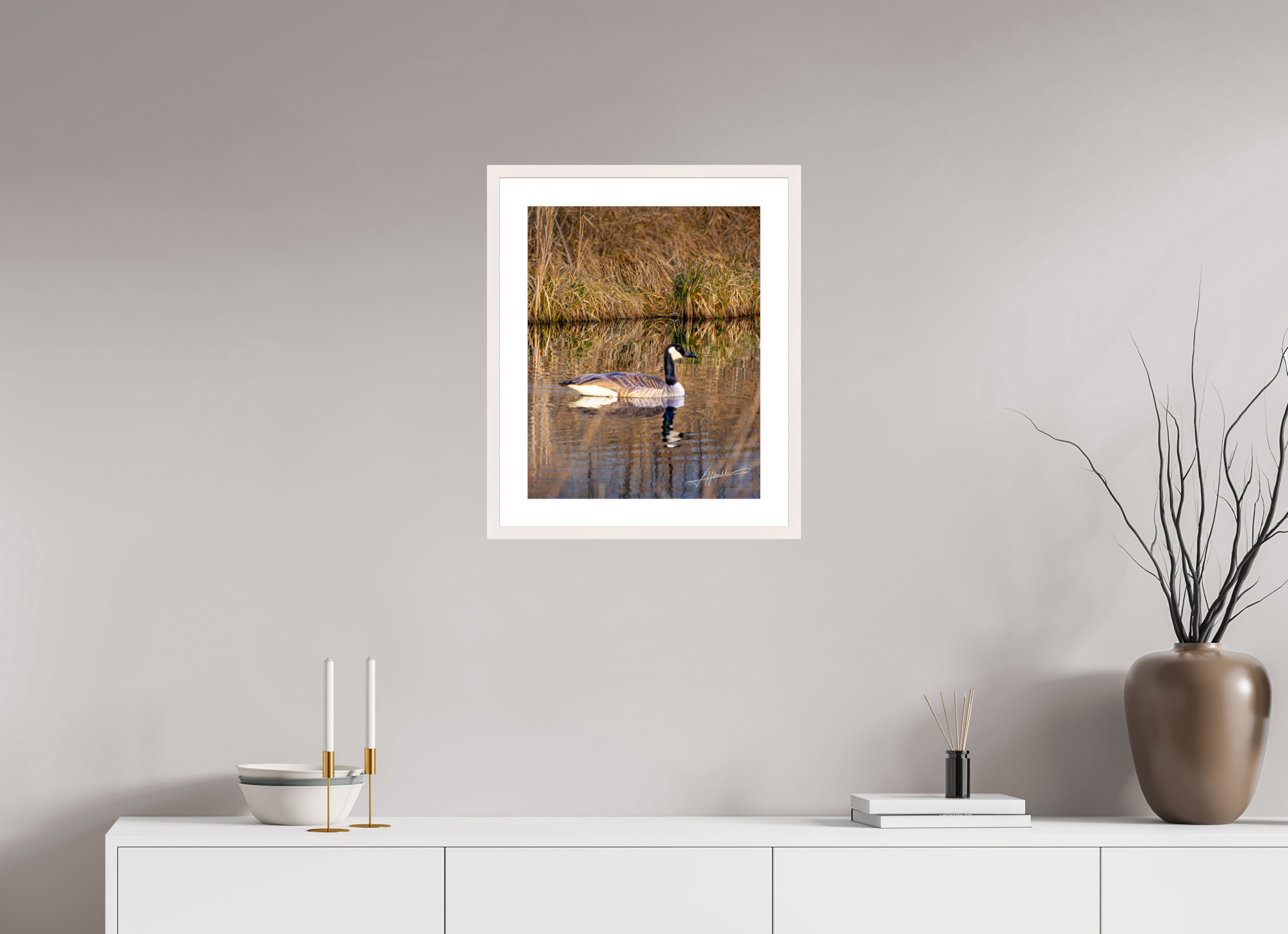 16 x 20″, Solid Wood Frame with Passe-partout A Swimming Reflection