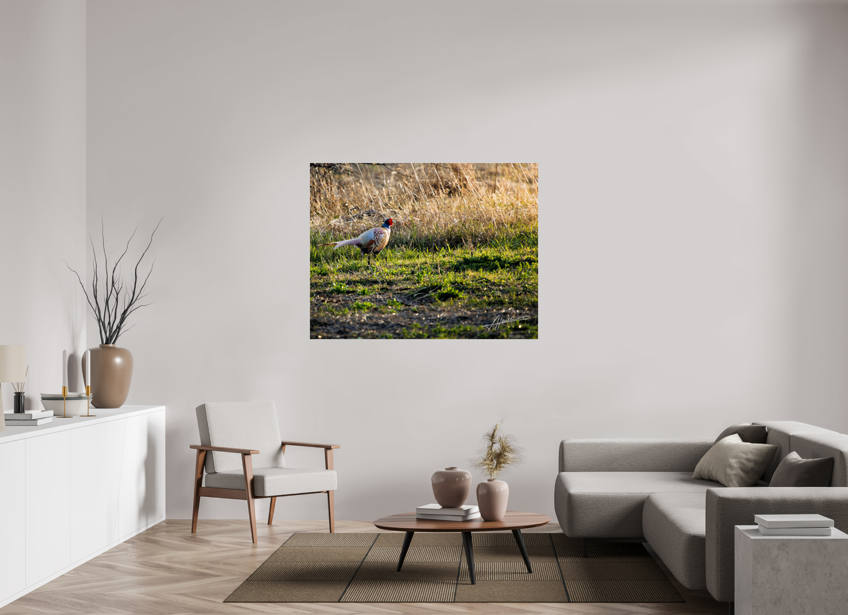 55.6 x 43″, Metallic Under Acrylic Evening Pheasant