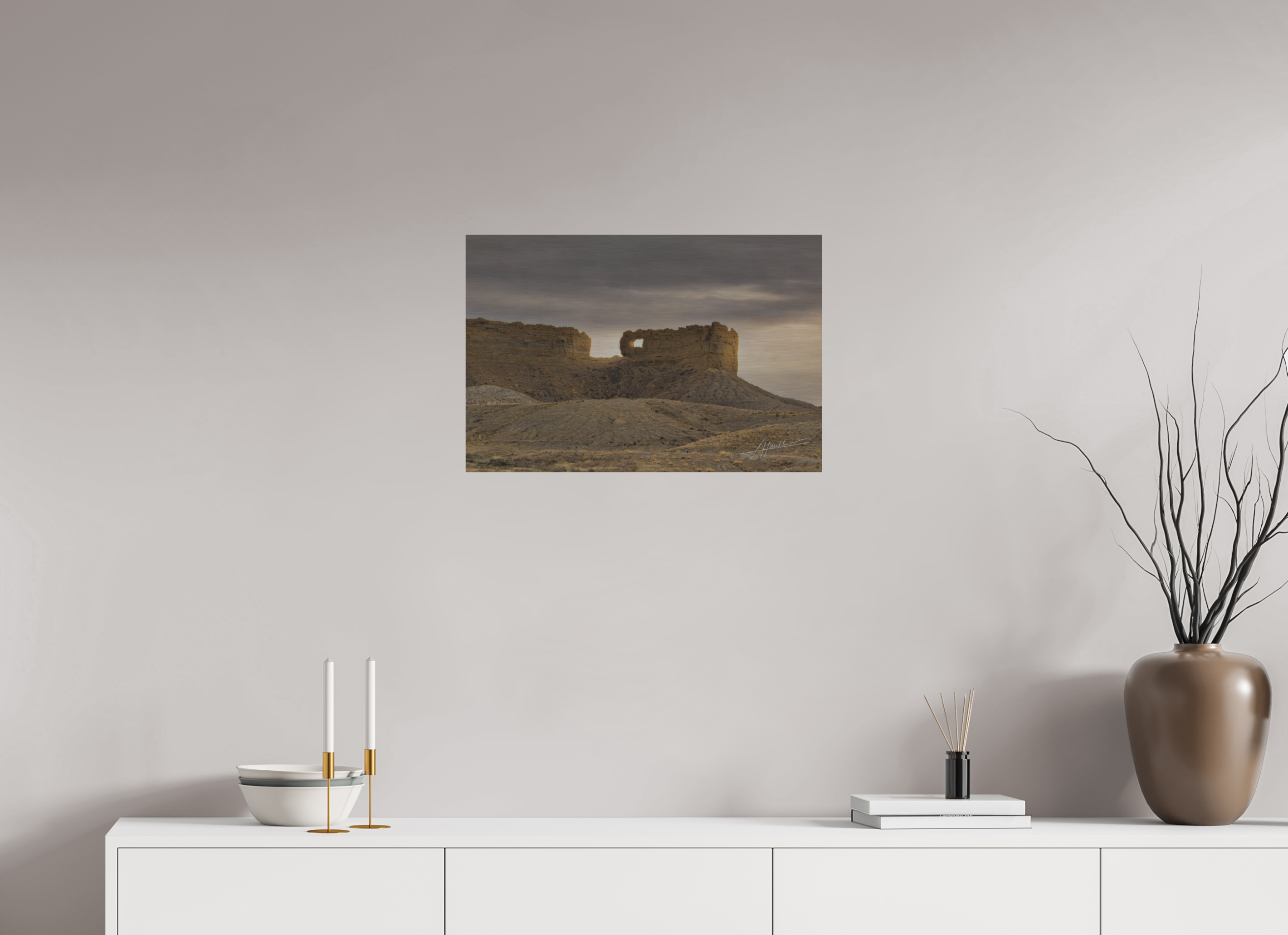 24 x 16″, Direct Brushed Aluminum Sun on the Buttes