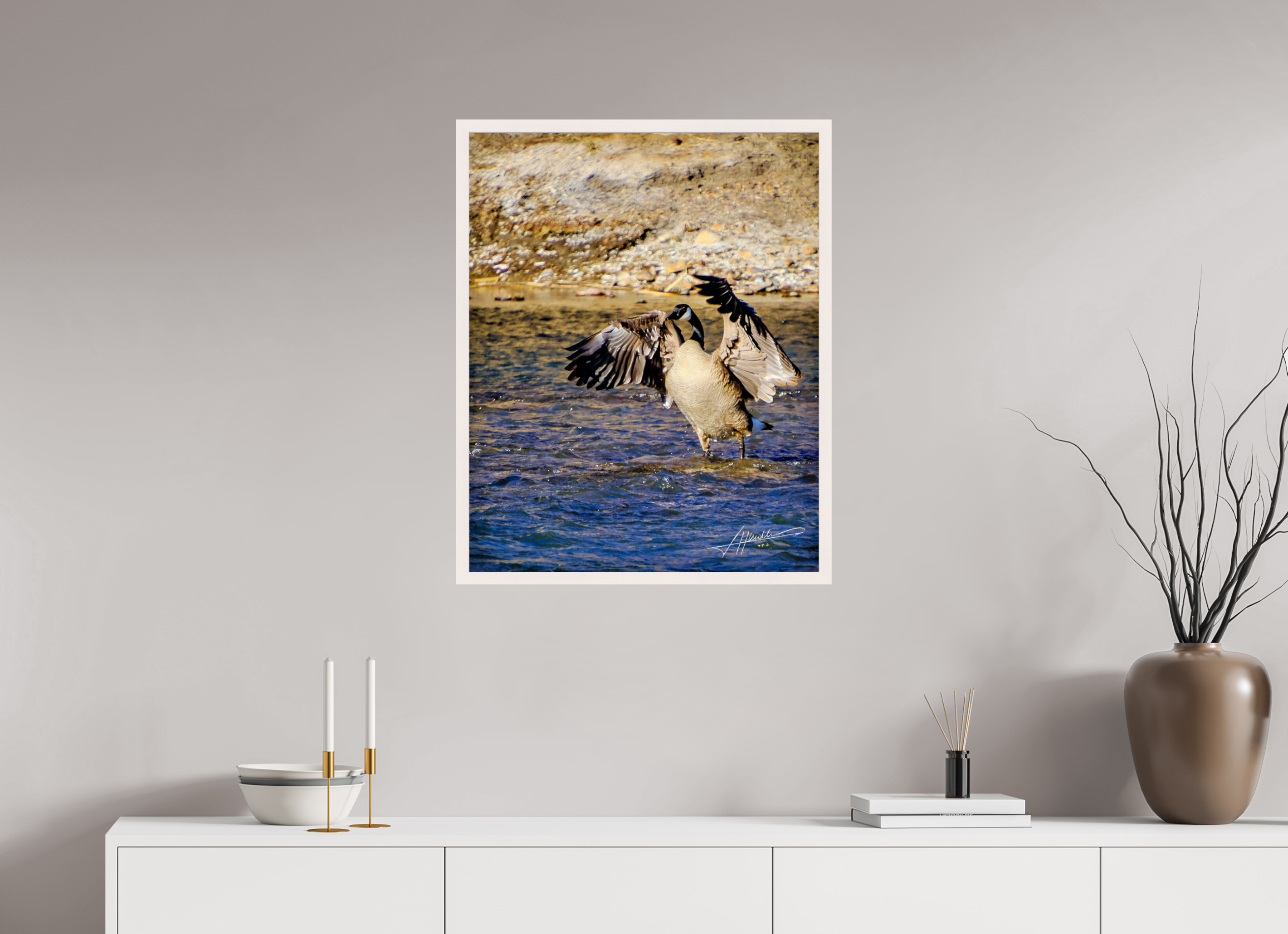 24 x 30″, Gallery Frame The Bathing Goose