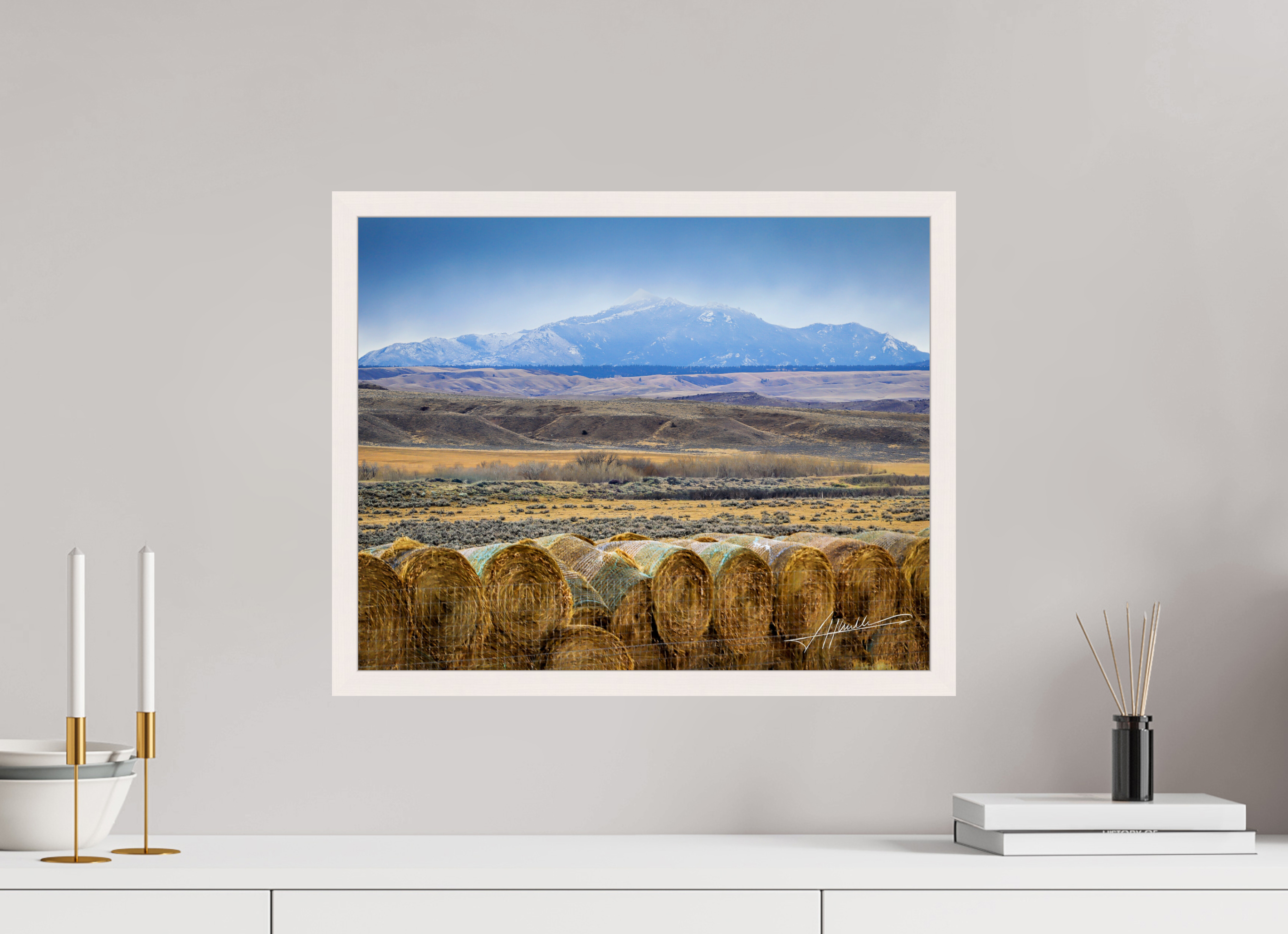 20 x 16″, Gallery Frame Hay Bales on the Prairie