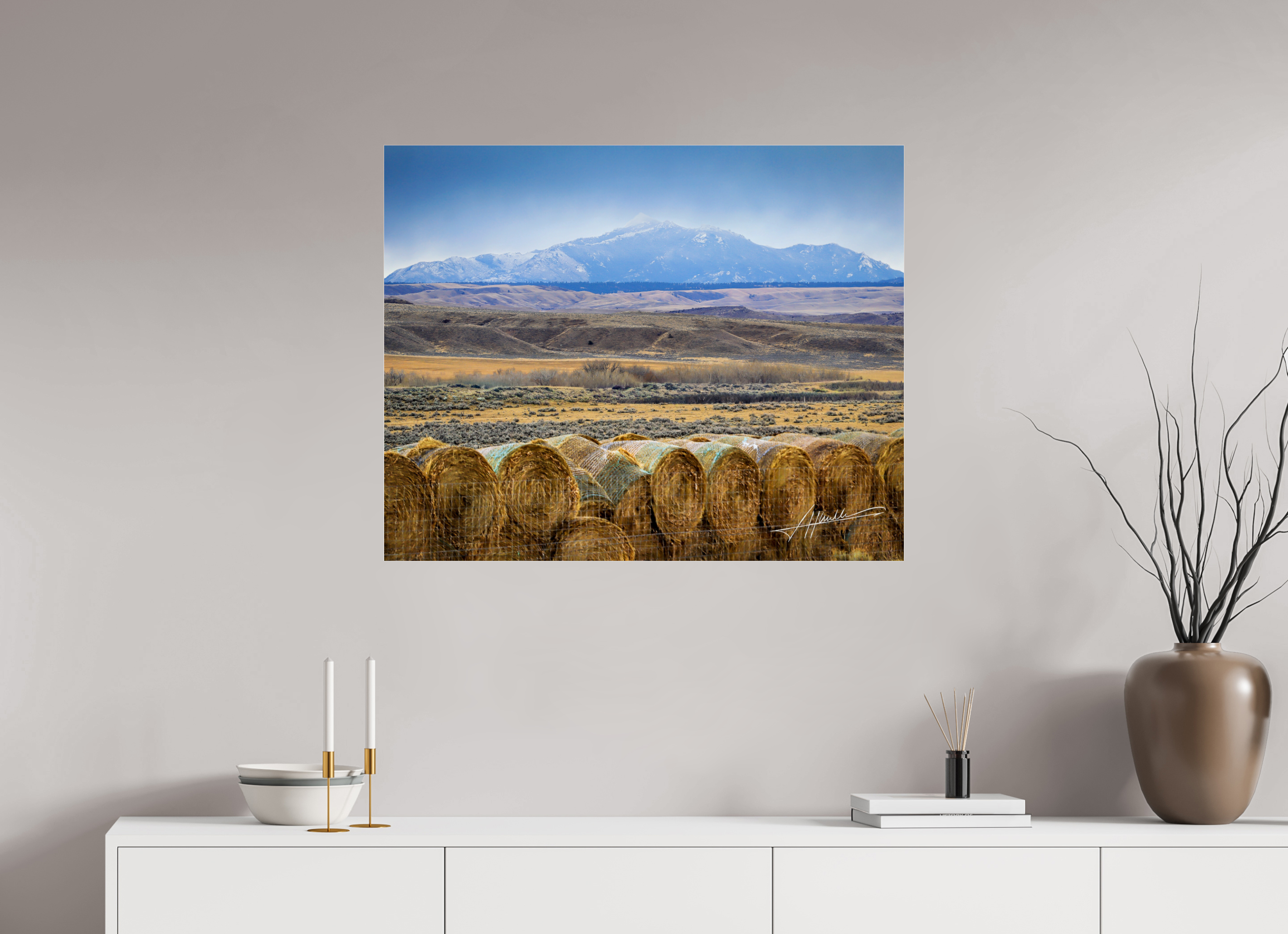 35 x 28″, Photo Print Under Acrylic Glass Hay Bales on the Prairie