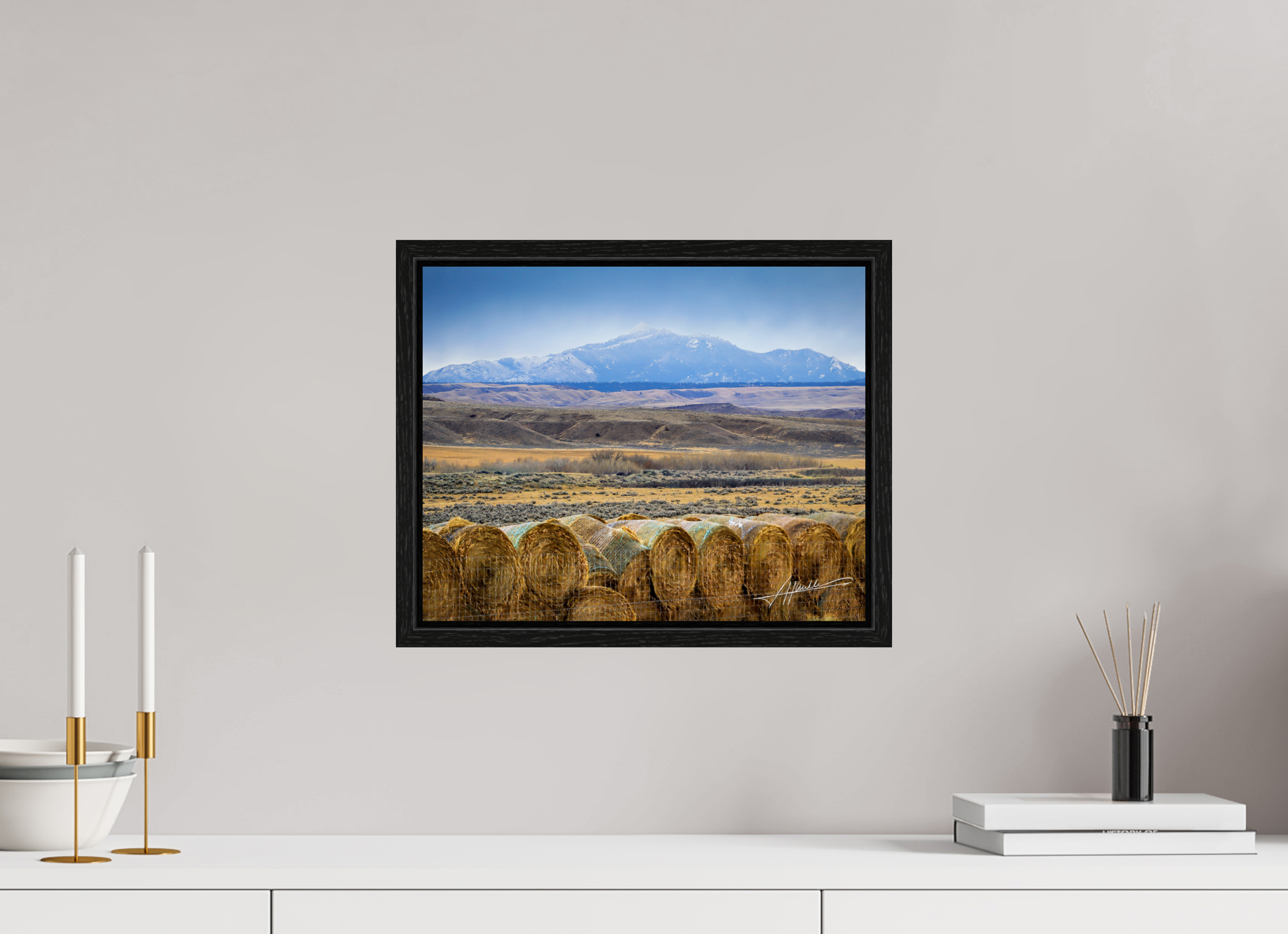 15 x 12″, Floater Frame Hay Bales on the Prairie