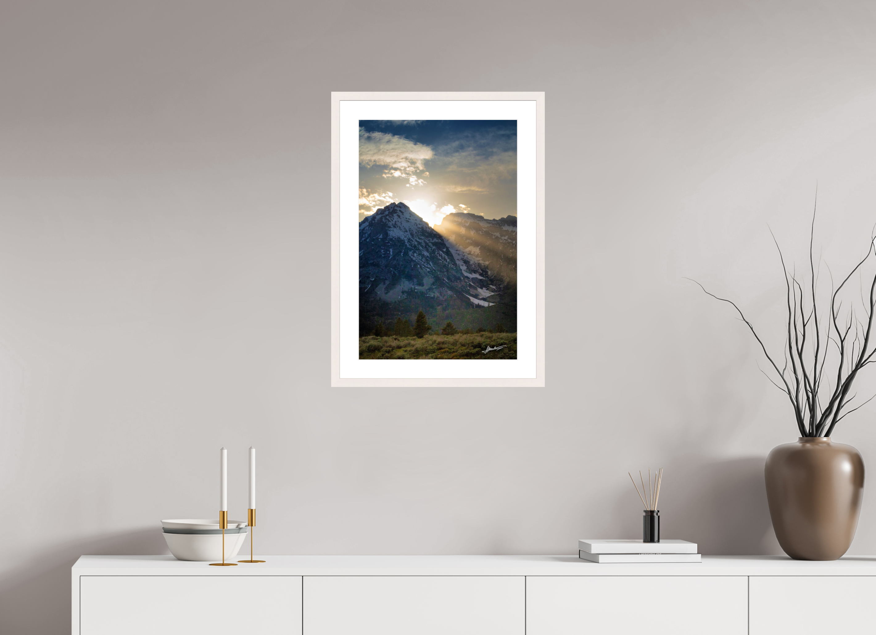 16 x 24″, Solid Wood Frame with Passe-partout Light on the Valley