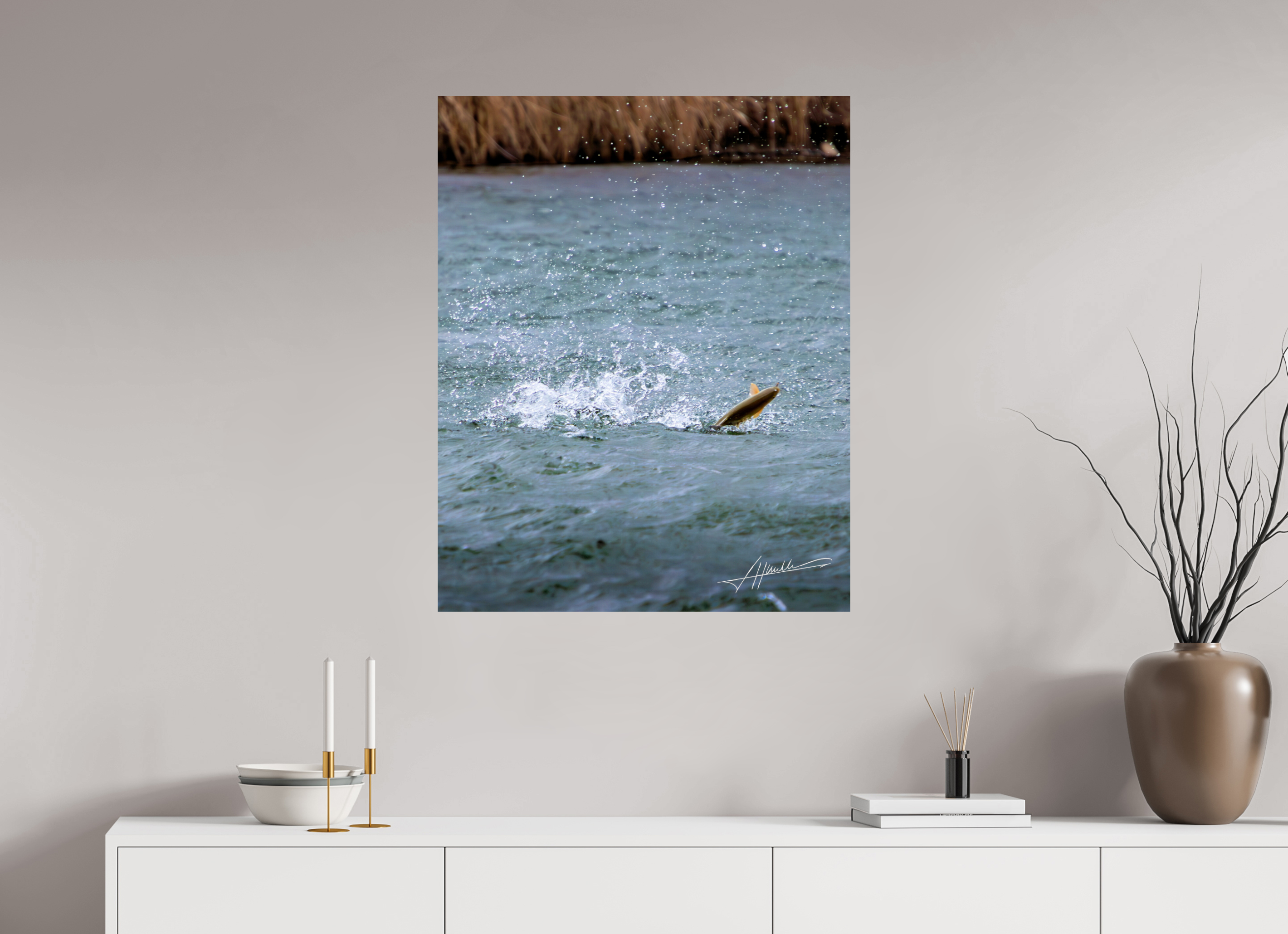 28 x 35″, Metallic Photo Print On Fuji Crystal Pearl Jumping Rainbow Trout