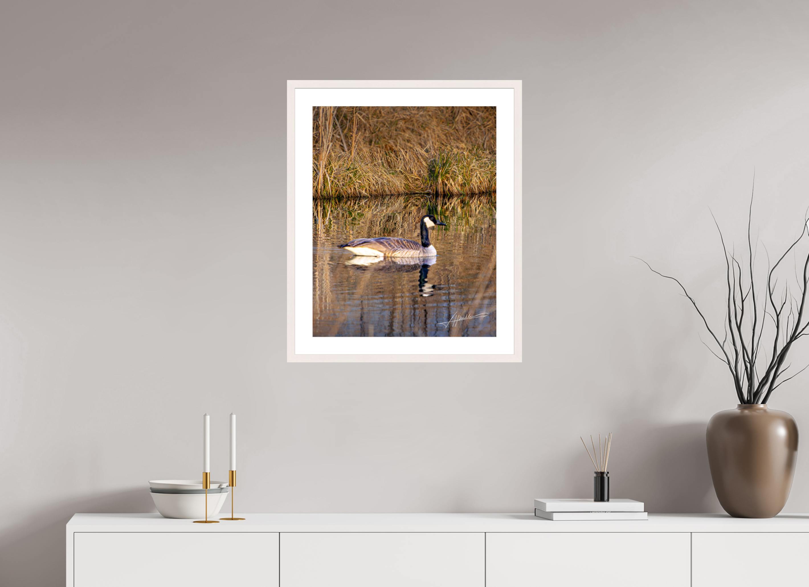 20 x 25″, Solid Wood Frame with Passe-partout A Swimming Reflection