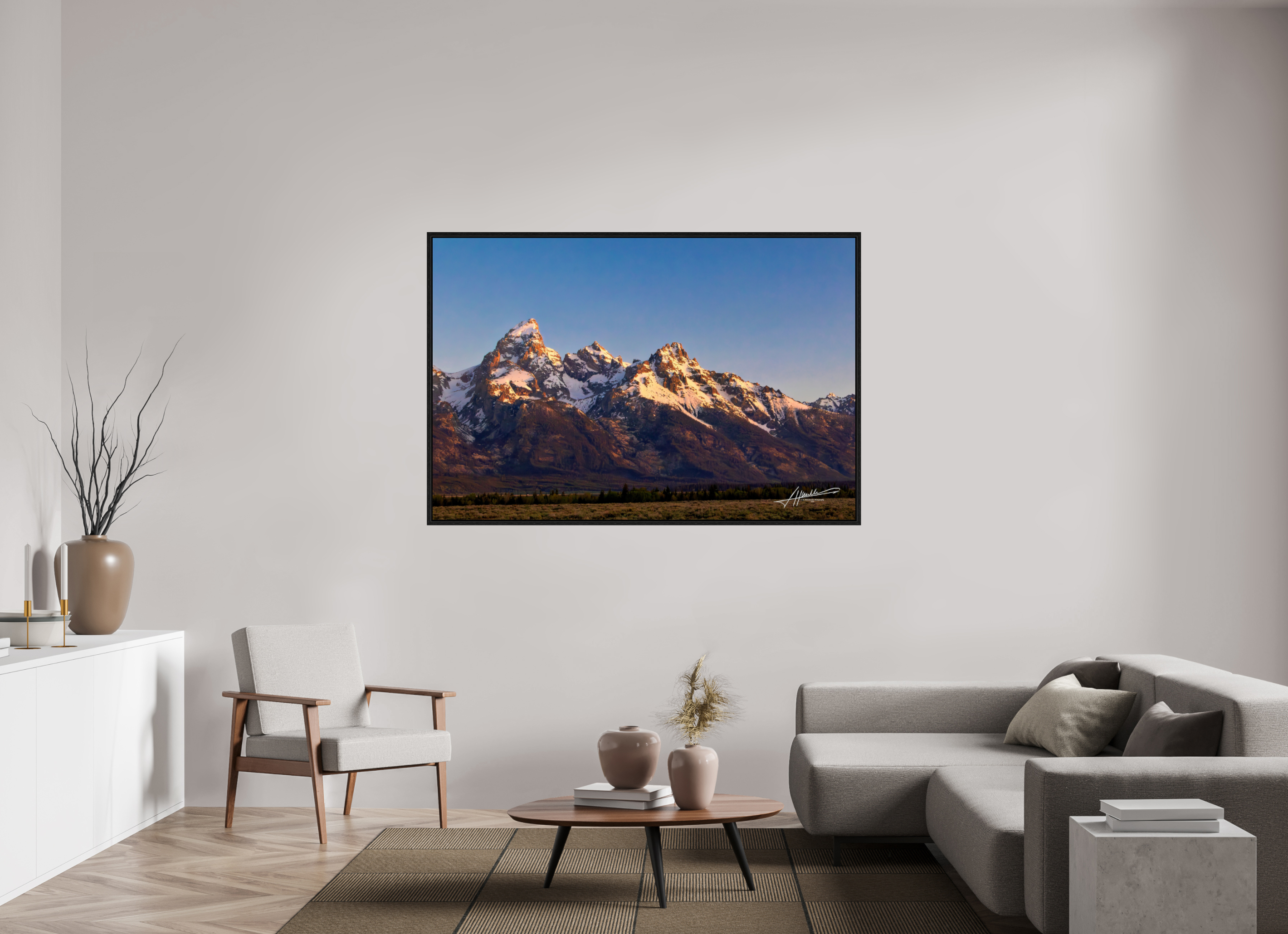 66 x 44″, Floater Frame Sunrising on the Tetons