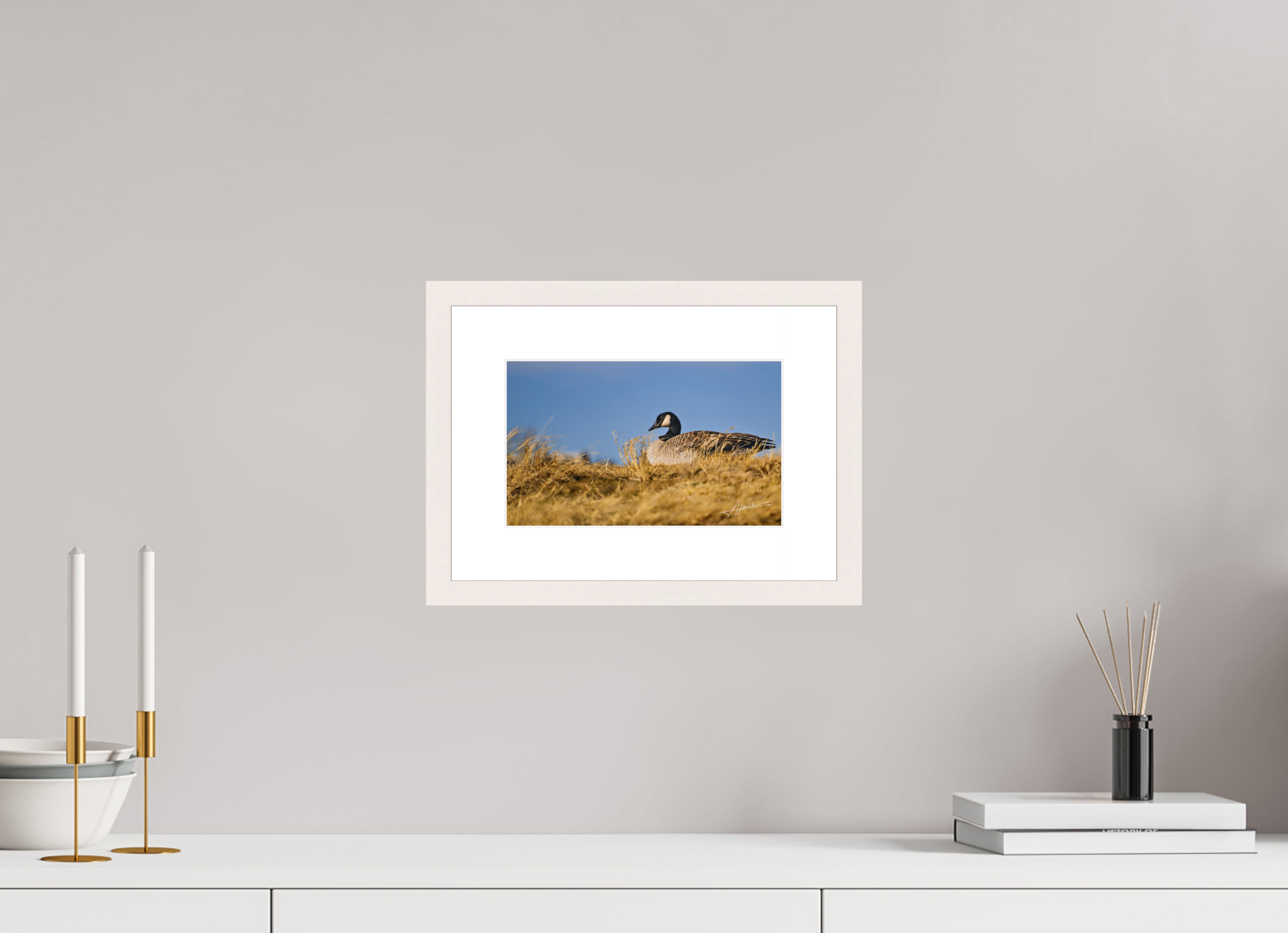 9.7 x 6″, Solid Wood Frame with Passe-partout The Nesting Goose