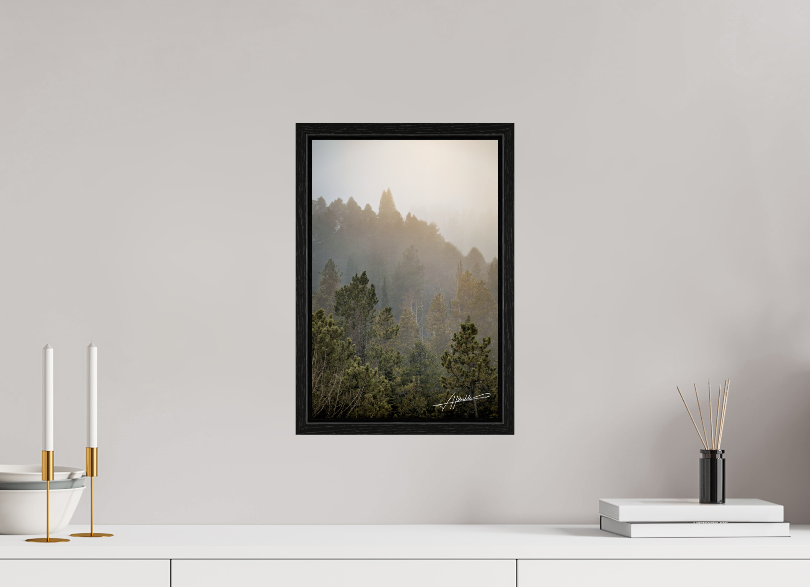 10 x 15″, Floater Frame Glowing Mountain Fog