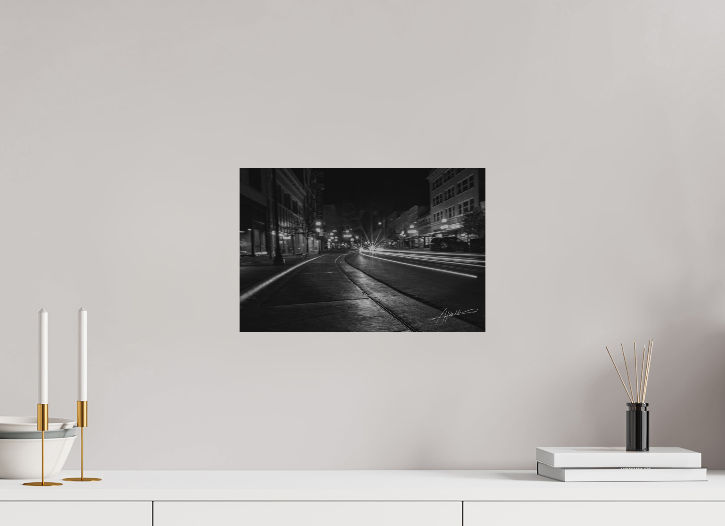 15 x 10″, Direct Brushed Aluminum A Street at Night