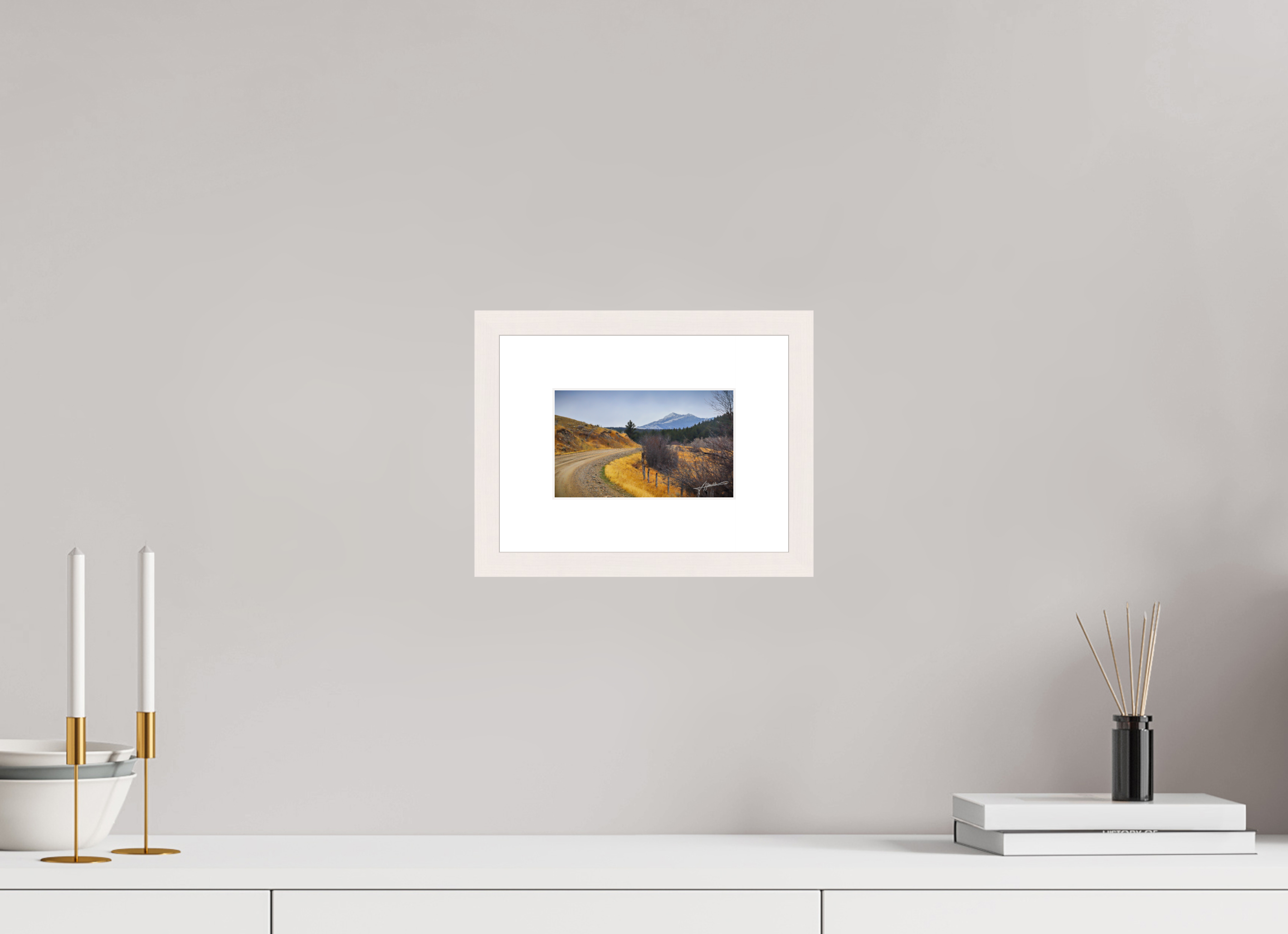 6.5 x 4″, Solid Wood Frame with Passe-partout The Road to Adventure