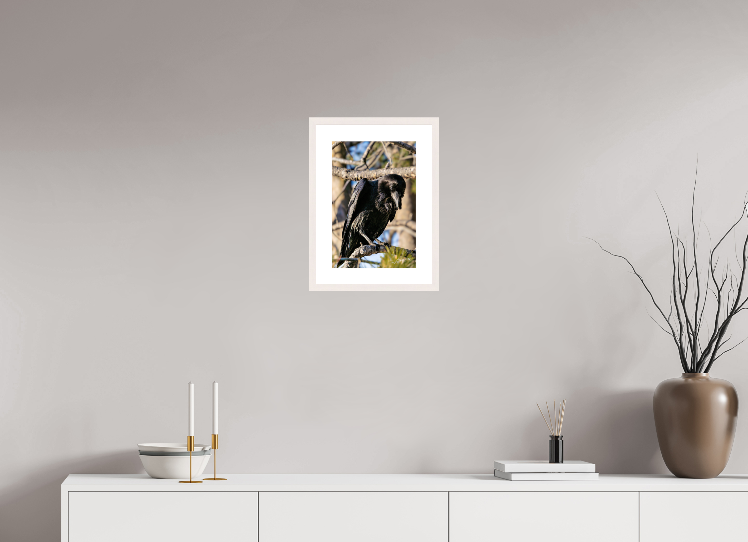 10 x 15″, Solid Wood Frame with Passe-partout Morning Raven