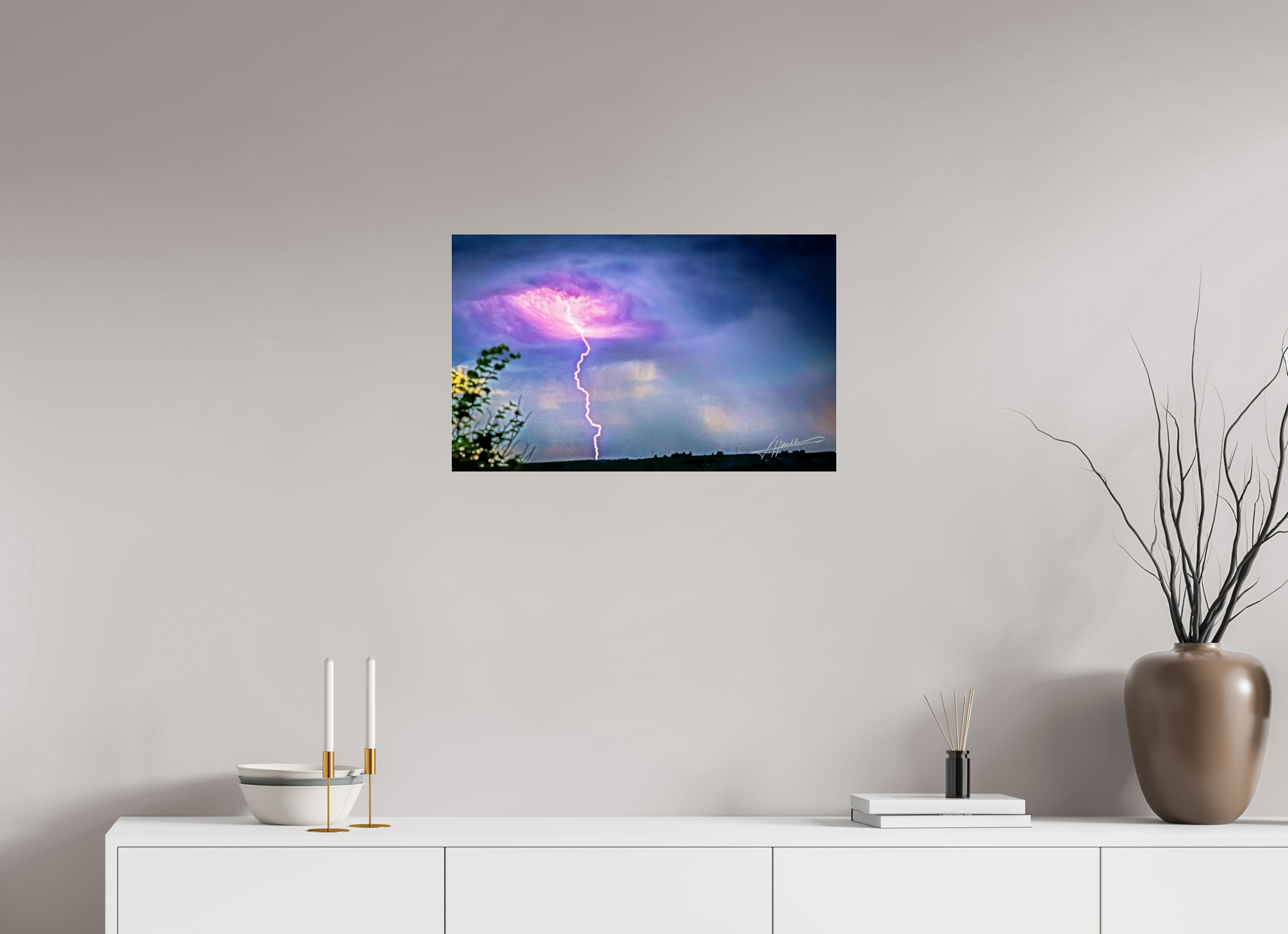 25.9 x 16″, Metallic Under Acrylic Lightning Strike