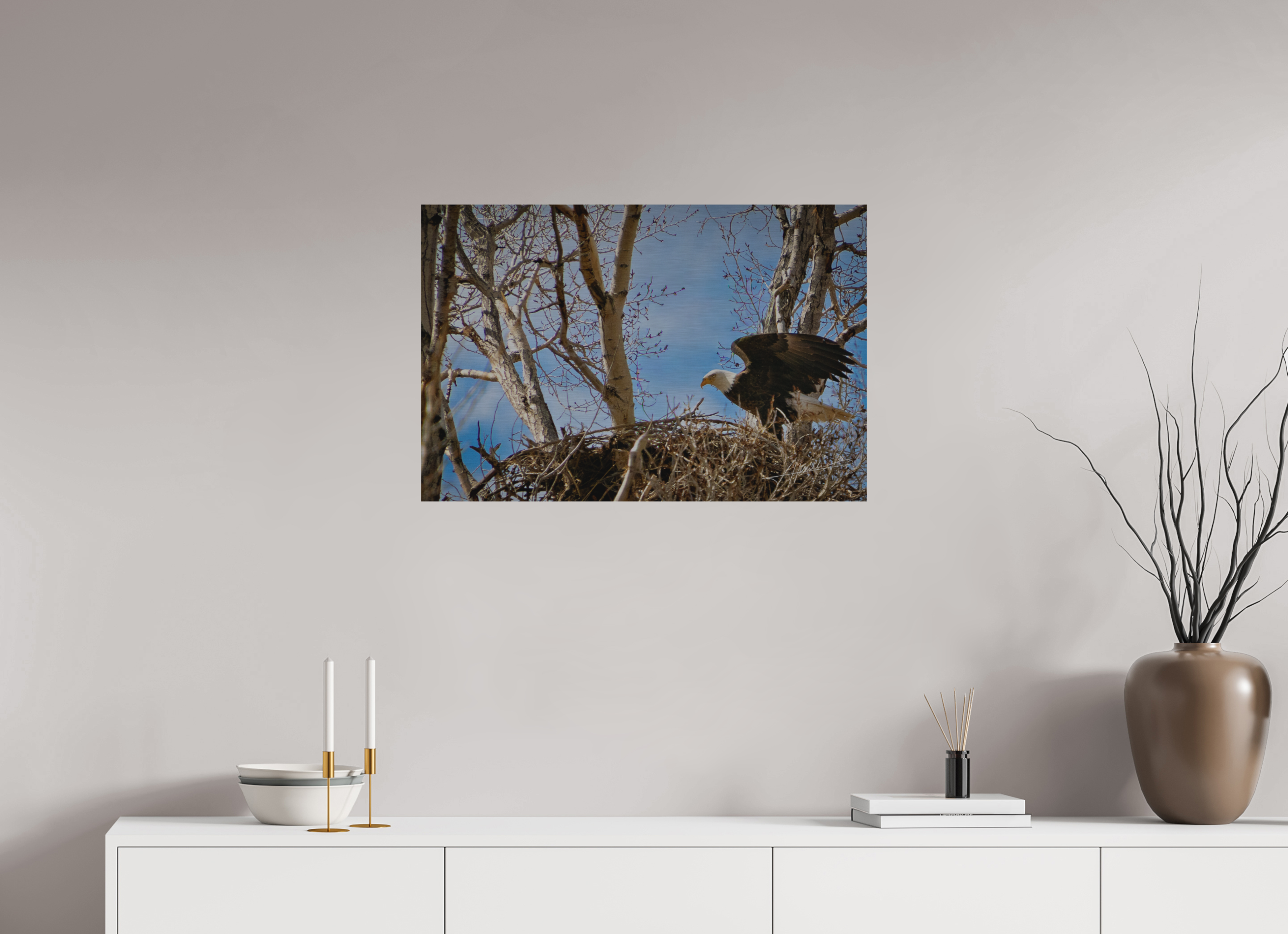 30 x 20″, Direct Brushed Aluminum The Eagles Nest