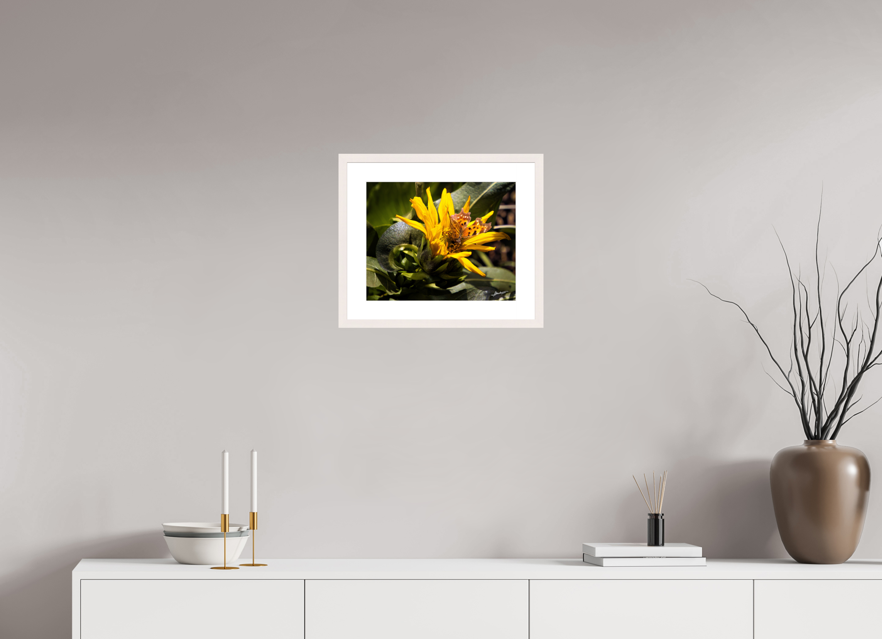 15 x 12″, Solid Wood Frame with Passe-partout Busy Butterfly