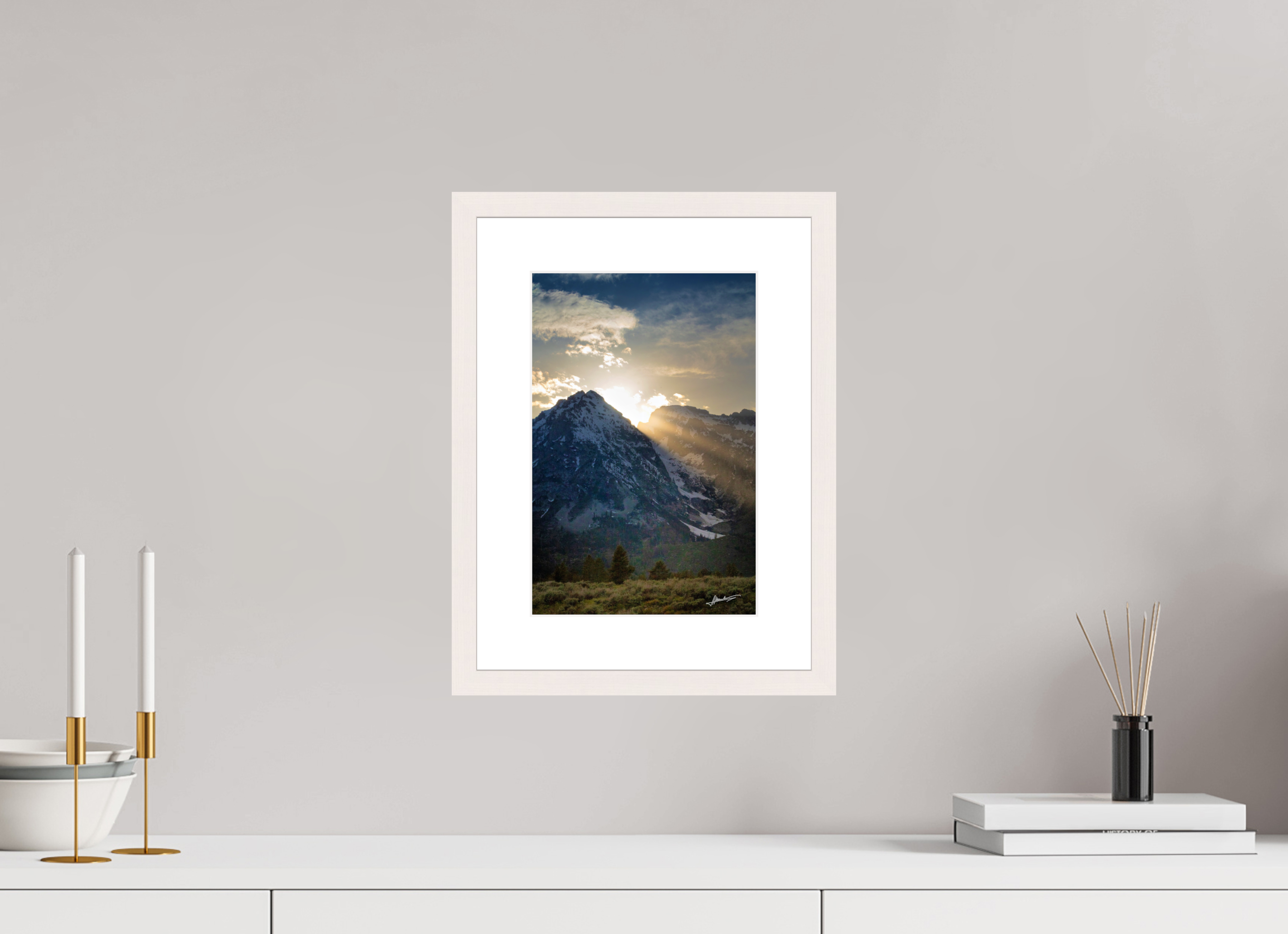 8 x 12″, Solid Wood Frame with Passe-partout Light on the Valley