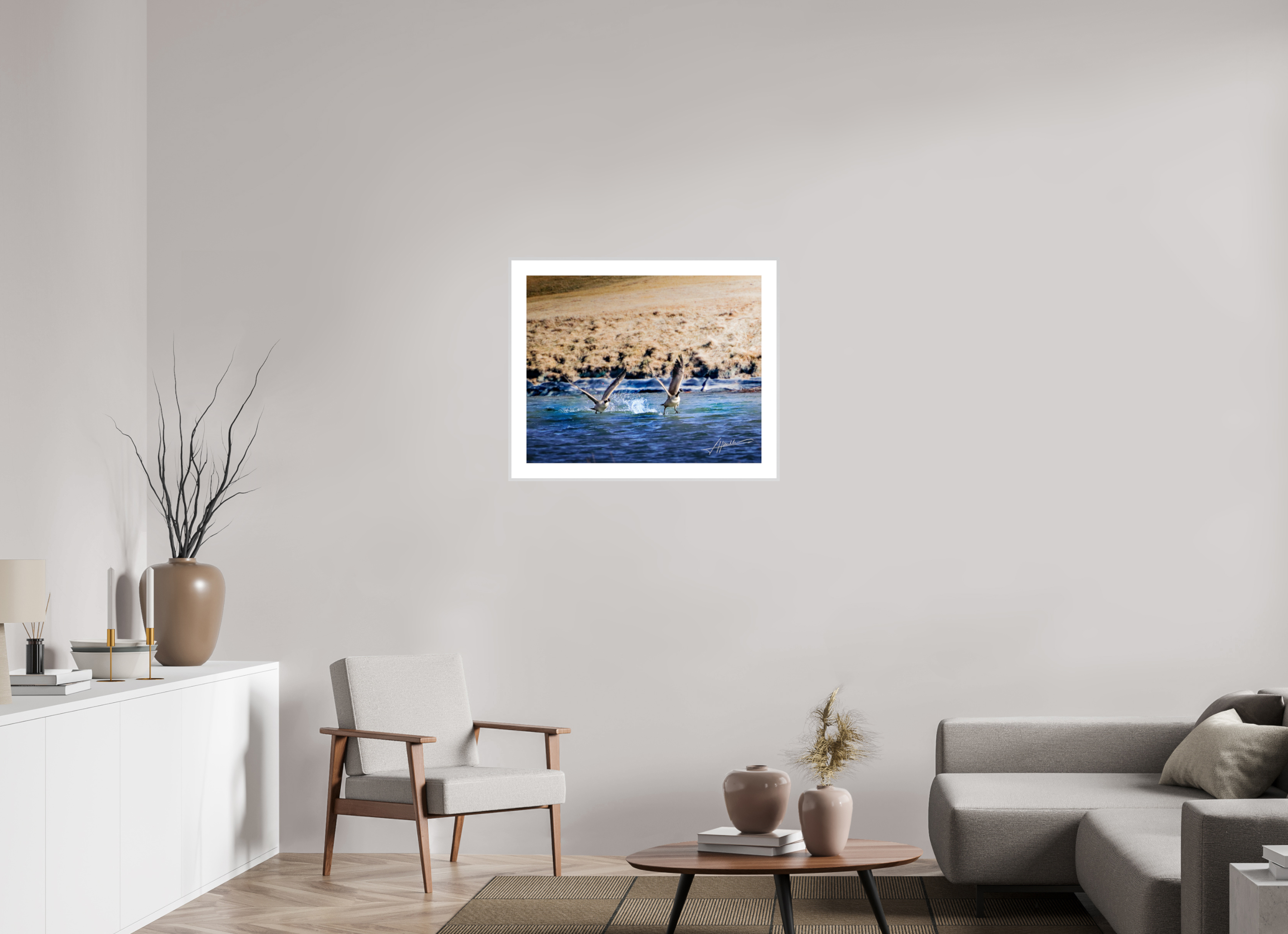 30 x 24″, Changeable Magnetic Frame Geese Taking Flight