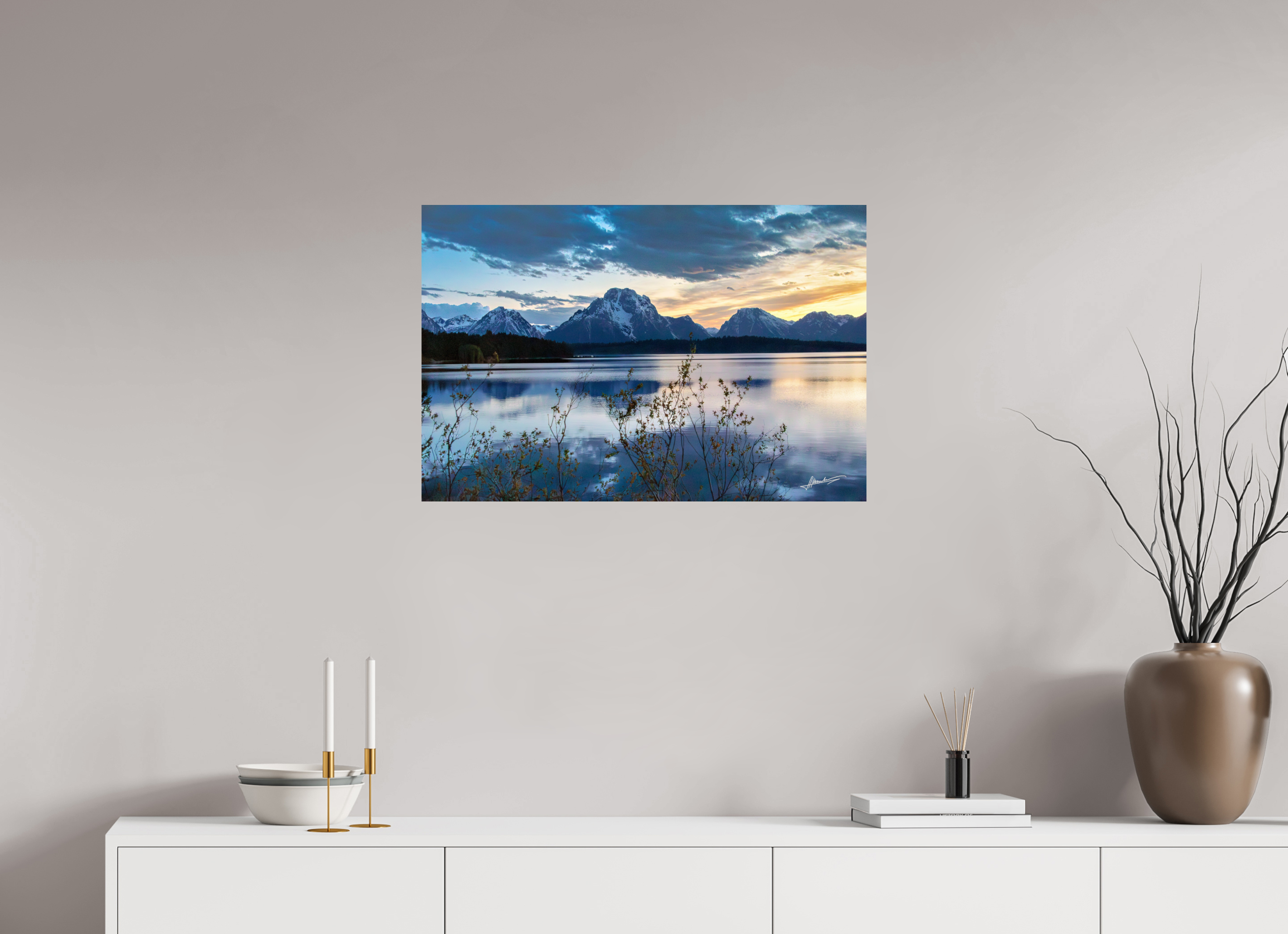 30 x 20″, ChromaLuxe HD Metal Sunset on Jackson Lake