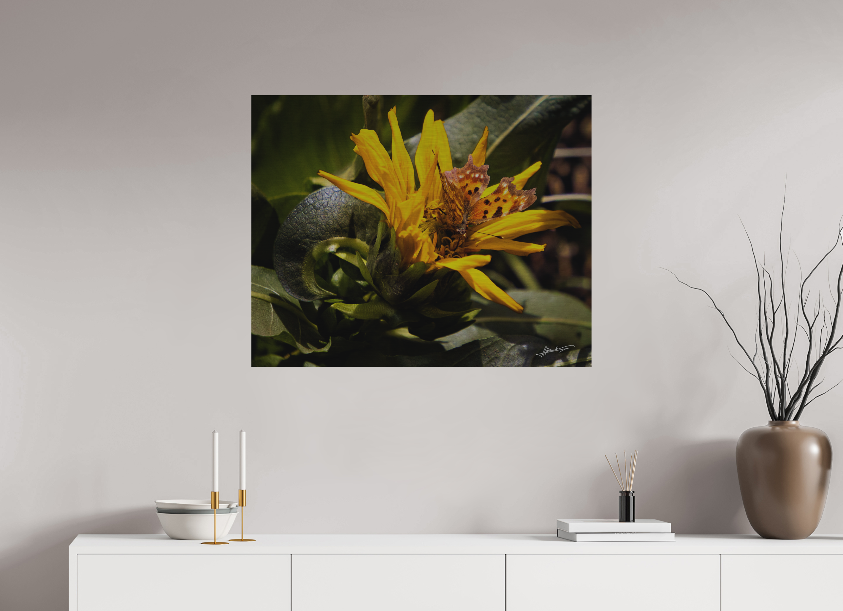 35 x 28″, Direct Brushed Aluminum Busy Butterfly