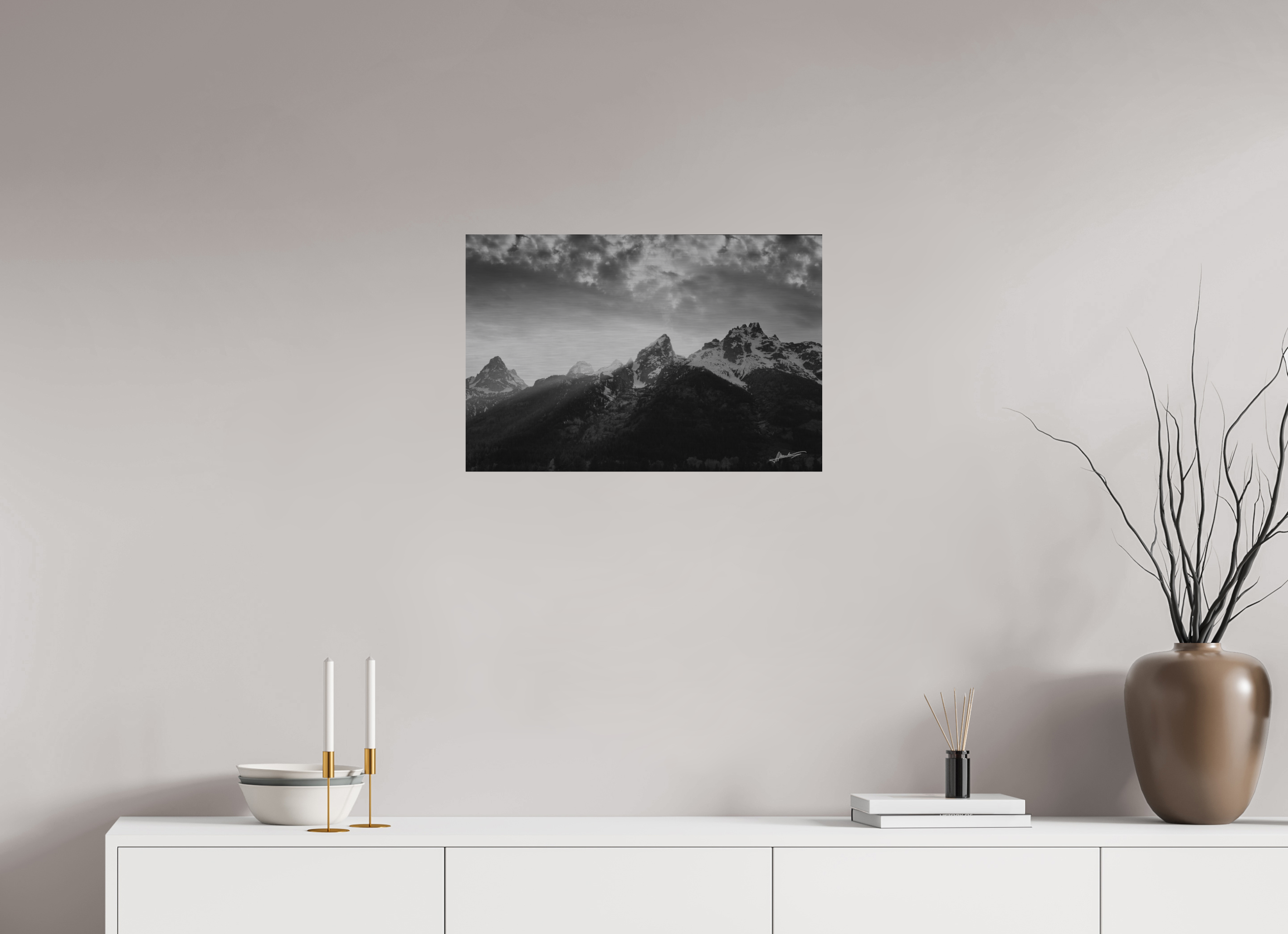 24 x 16″, Direct Brushed Aluminum Nostalgic Tetons