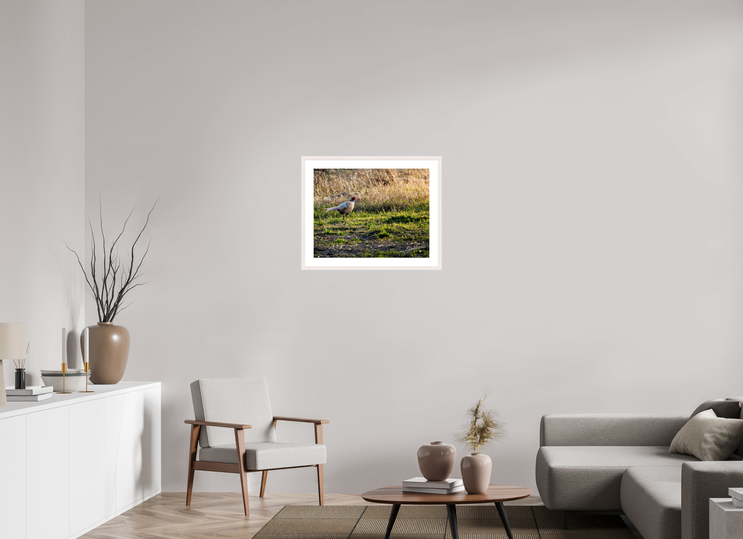 25.9 x 20″, Solid Wood Frame with Passe-partout Evening Pheasant
