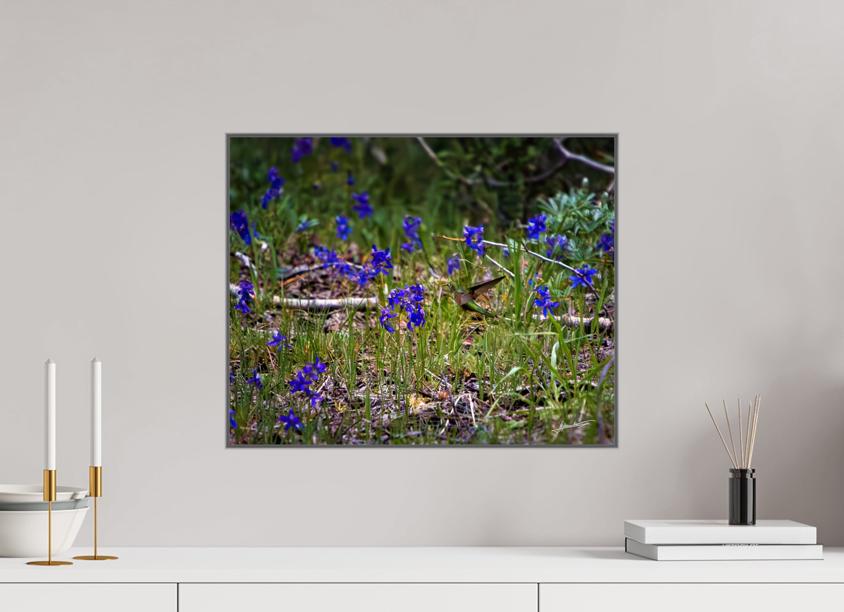 20 x 16″, Aluminum ArtBox Feeding Hummingbird