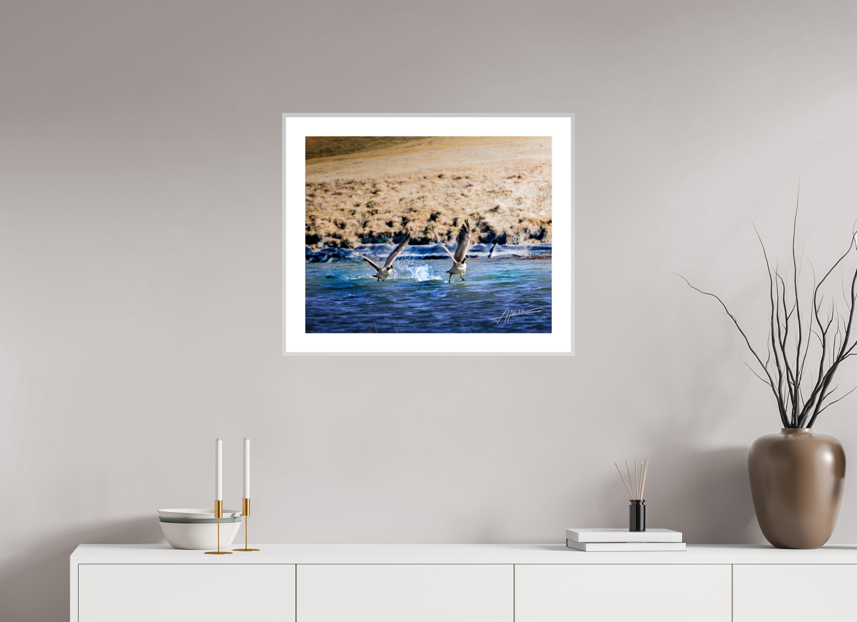 25 x 20″, Changeable Magnetic Frame Geese Taking Flight