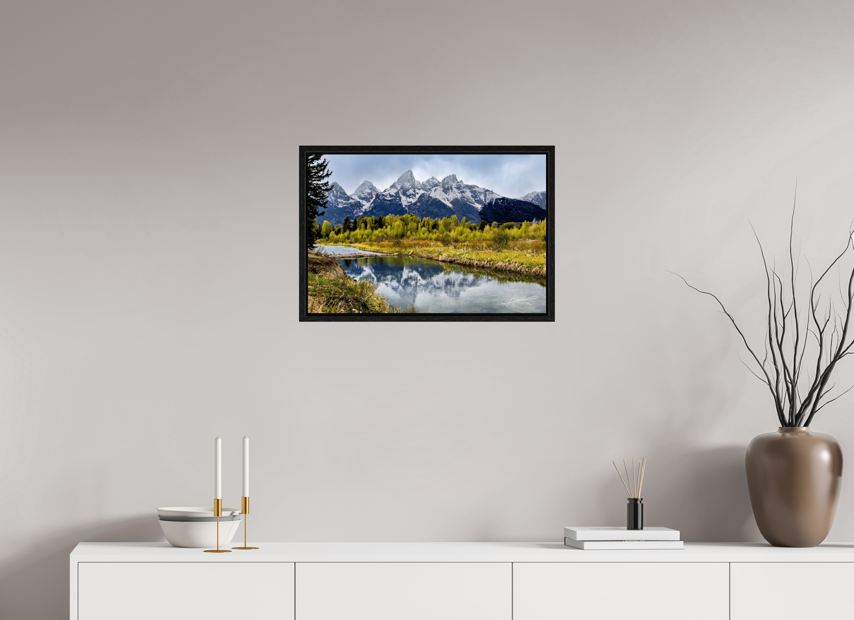 24 x 16″, Floater Frame Reflecting Peaks