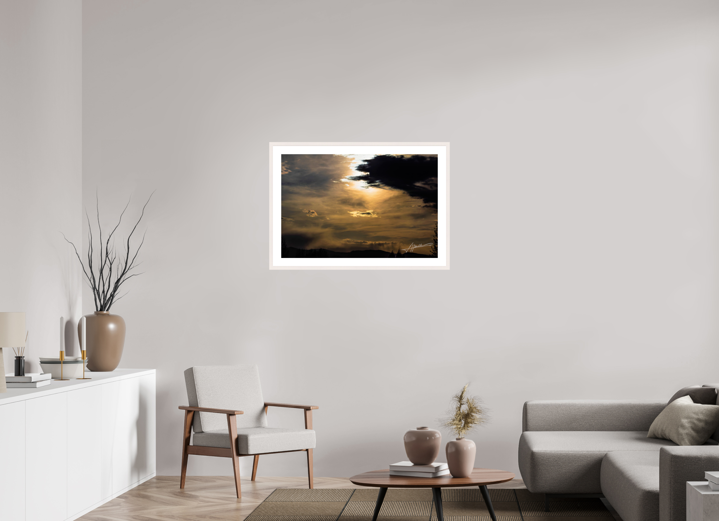 36 x 24″, Solid Wood Frame with Passe-partout Silver Lining