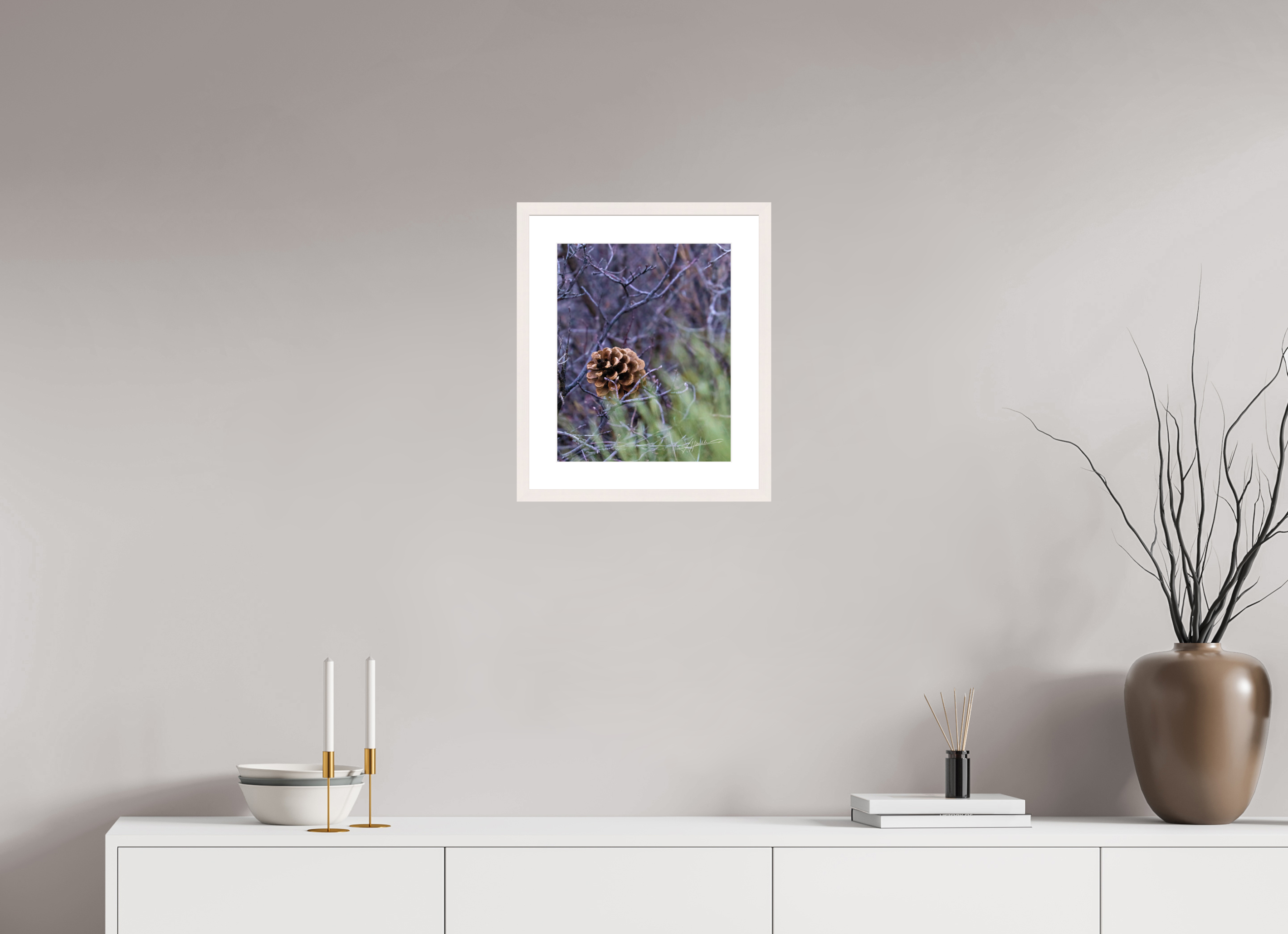 12 x 15″, Solid Wood Frame with Passe-partout Mountain Pinecone