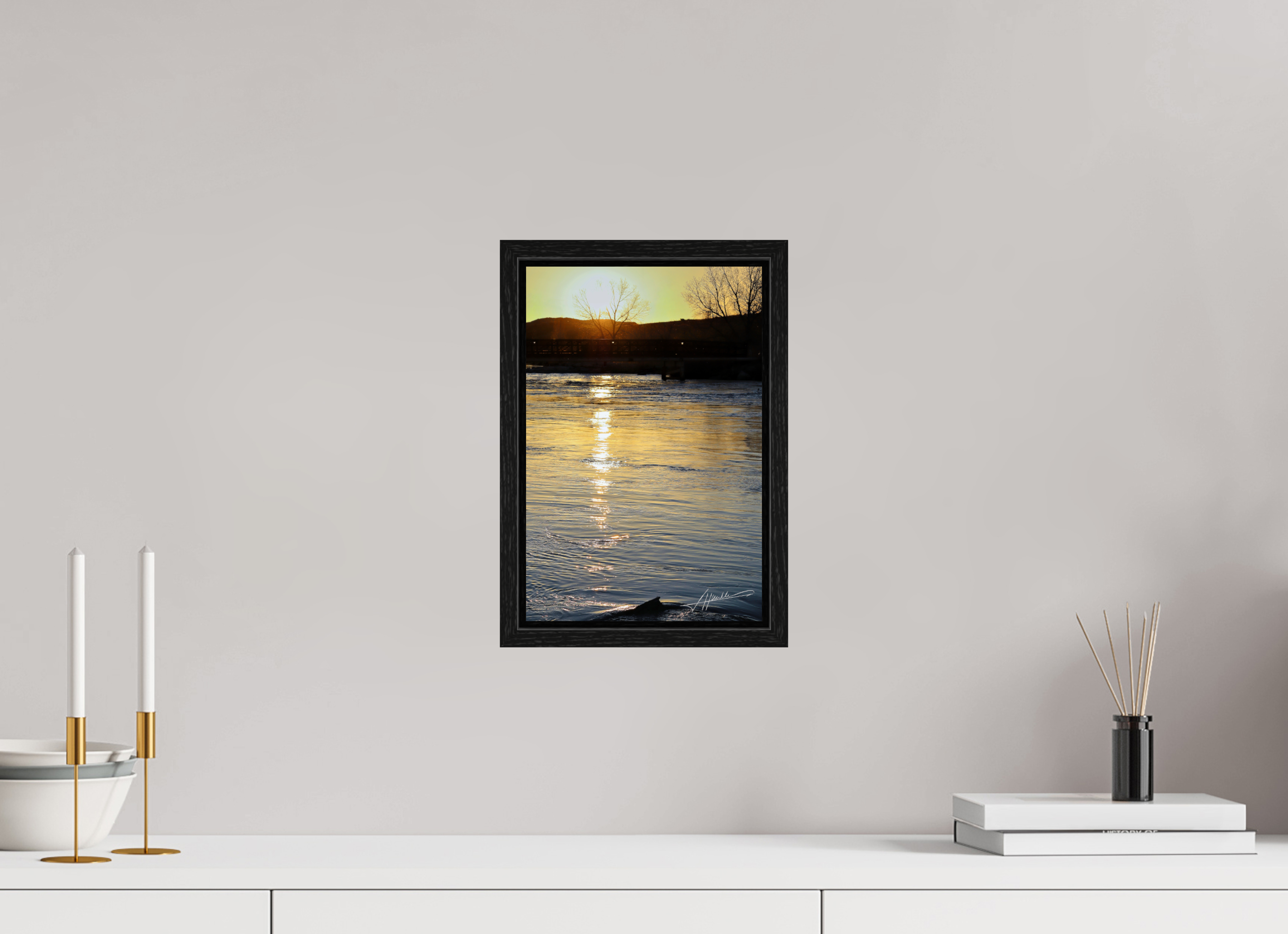 8 x 12″, Floater Frame Sunset on the River