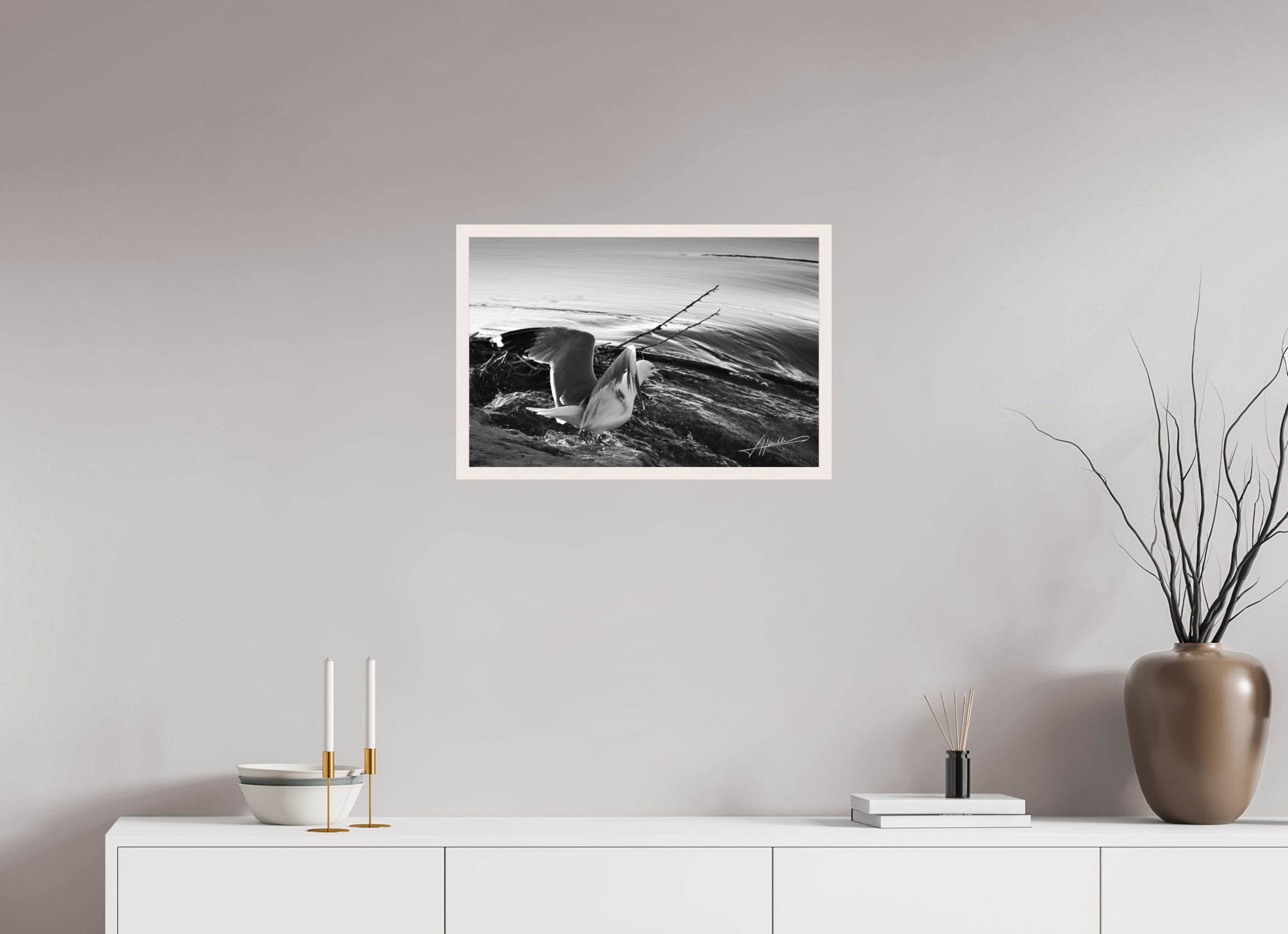 24 x 16″, Gallery Frame Seagull Takes Flight