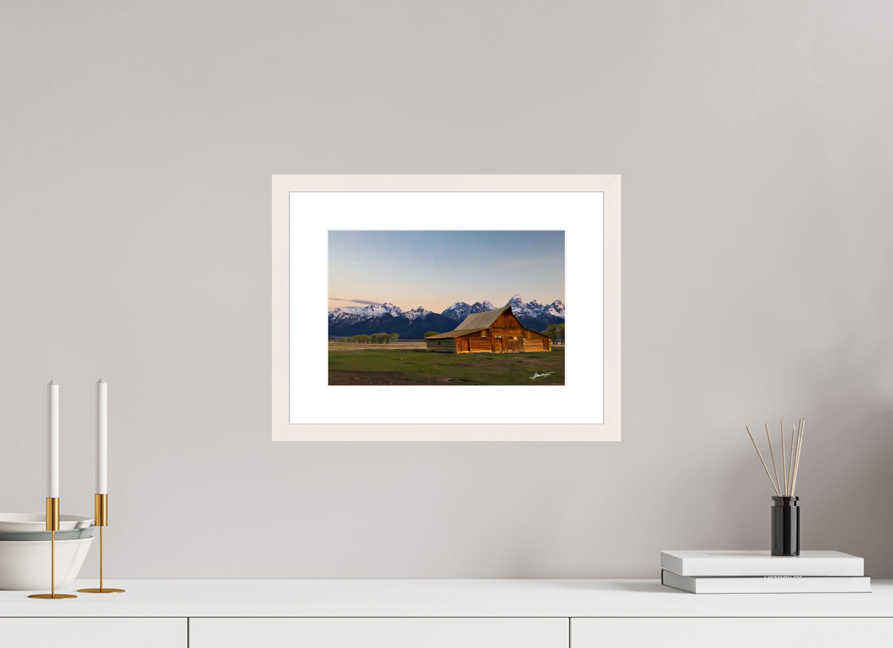 12 x 8″, Solid Wood Frame with Passe-partout Sunrise on the T.A. Barn