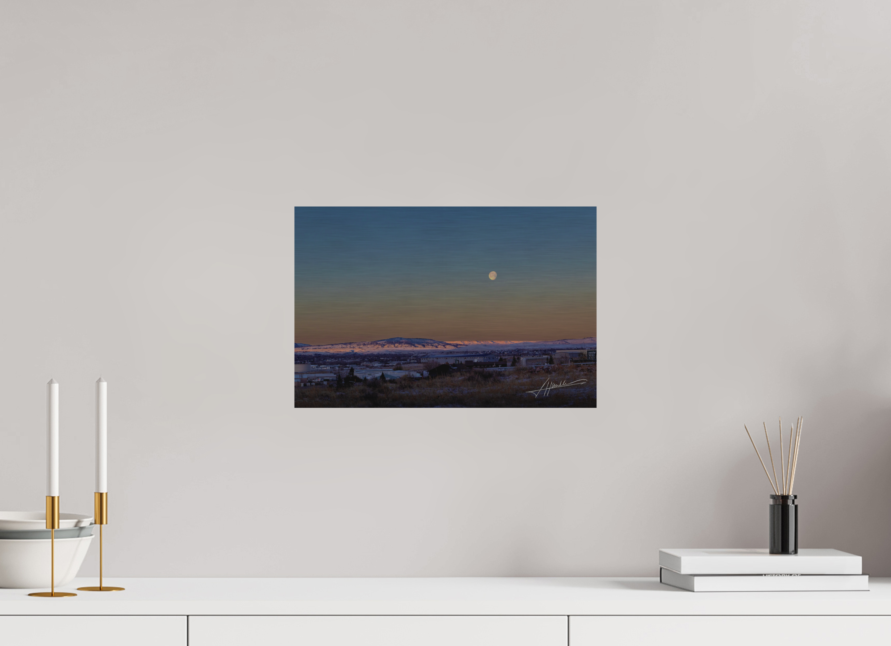 15 x 10″, Direct Brushed Aluminum Full Moon at Sunrise