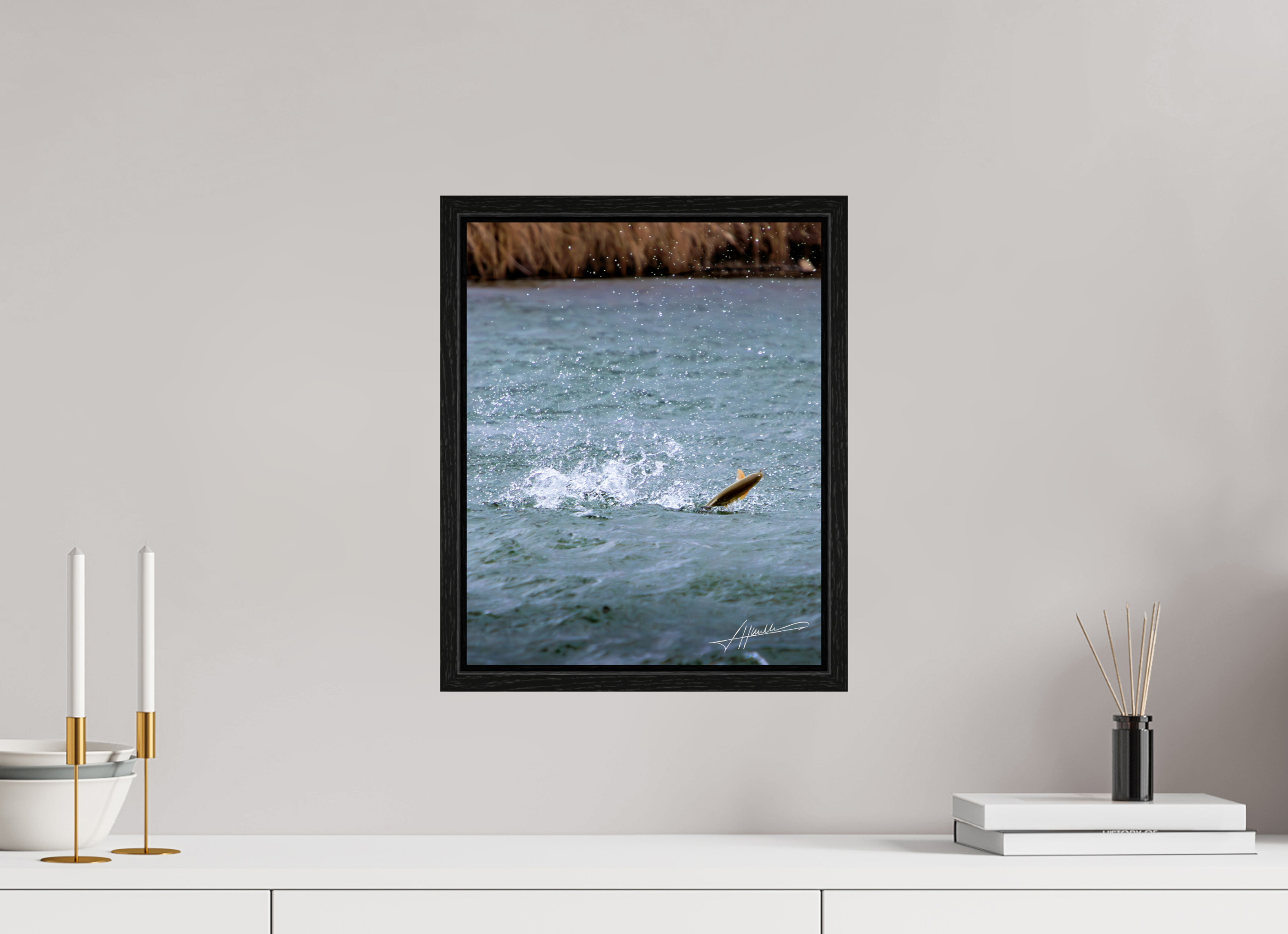 12 x 15″, Floater Frame Jumping Rainbow Trout