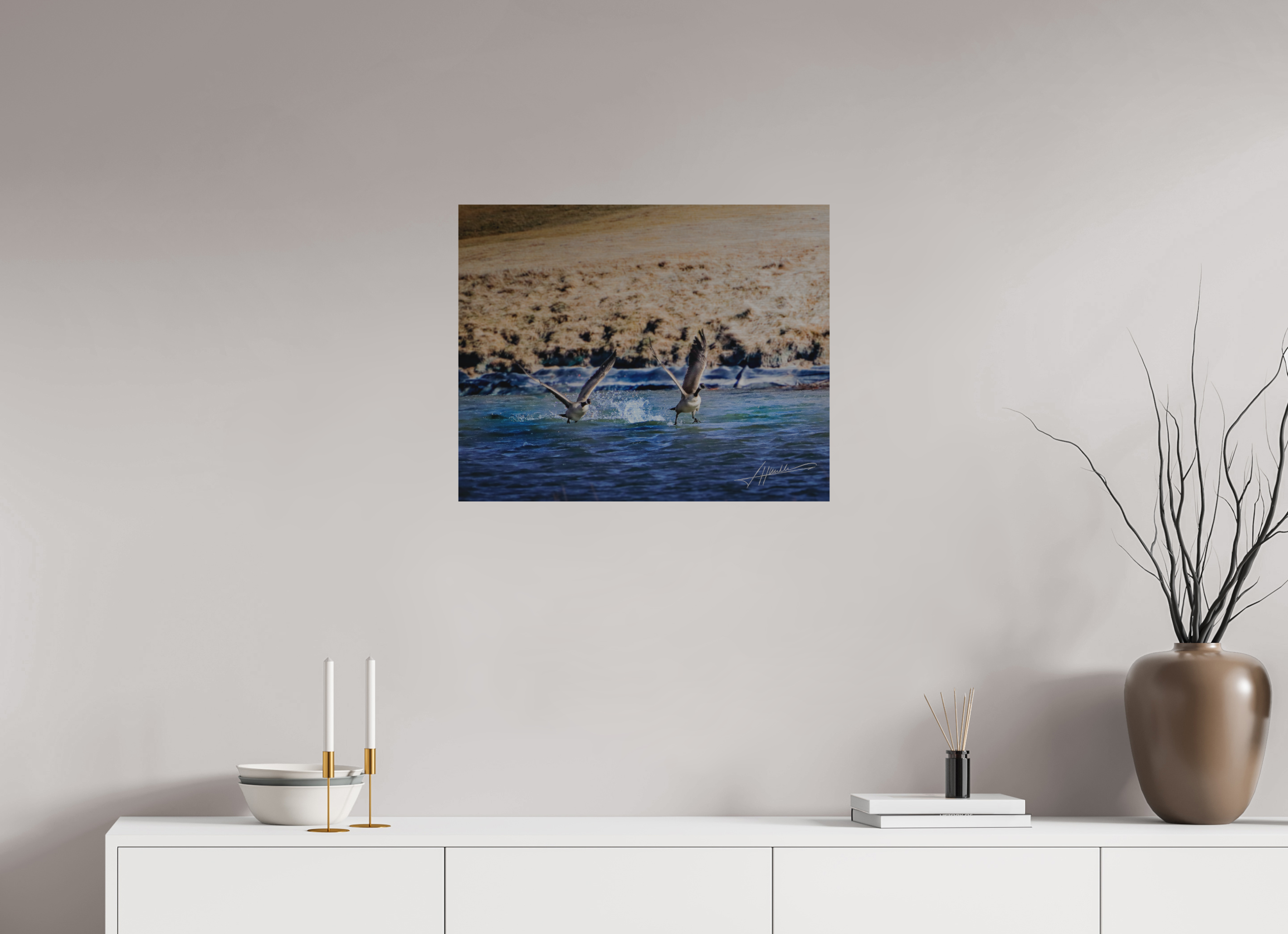 25 x 20″, Direct Brushed Aluminum Geese Taking Flight