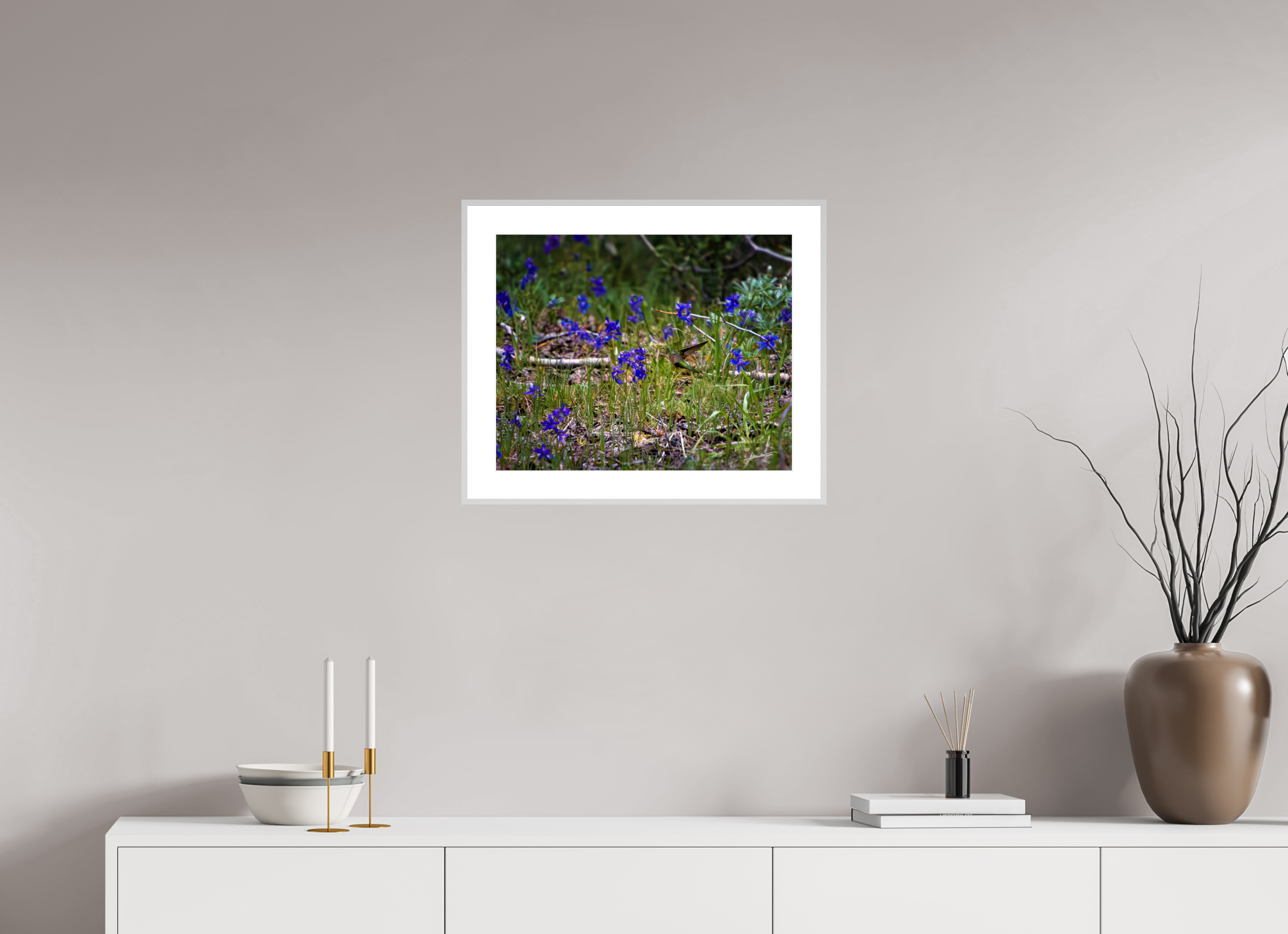 20 x 16″, Changeable Magnetic Frame Feeding Hummingbird