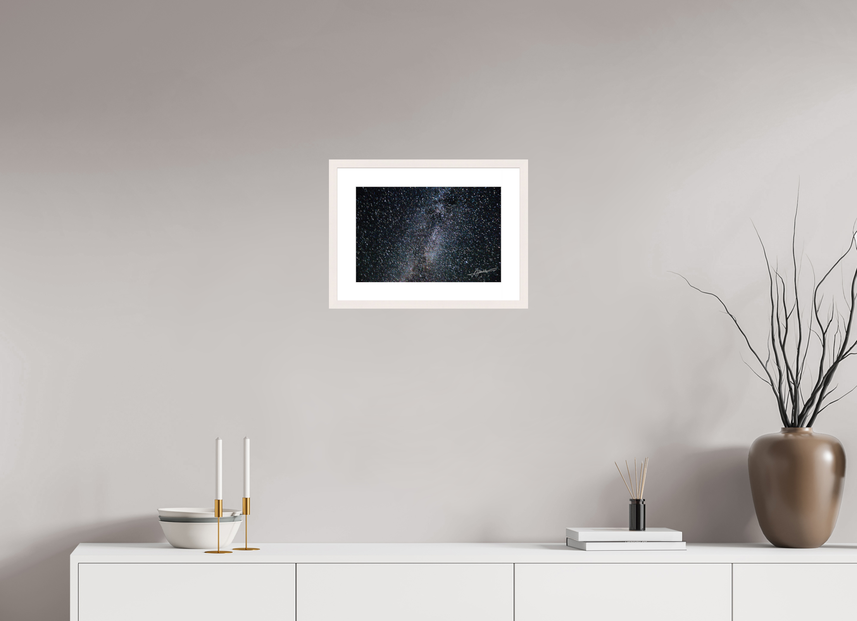15 x 10″, Solid Wood Frame with Passe-partout Milky Way Galaxy