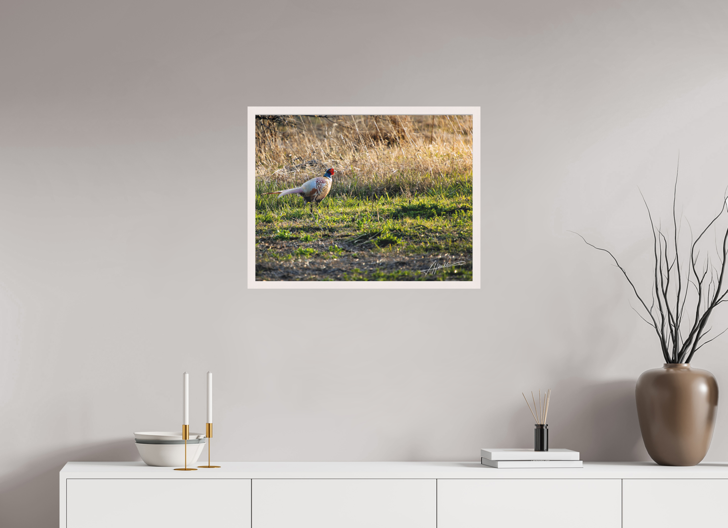 25.9 x 20″, Shadow Box Frame Evening Pheasant