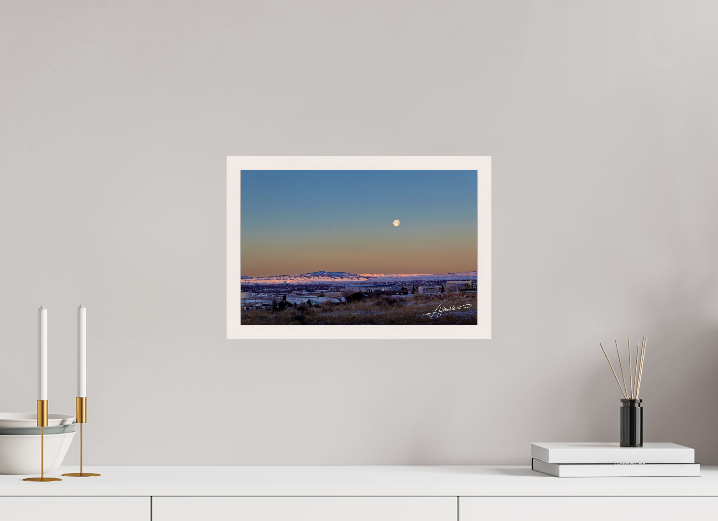 15 x 10″, Gallery Frame Full Moon at Sunrise