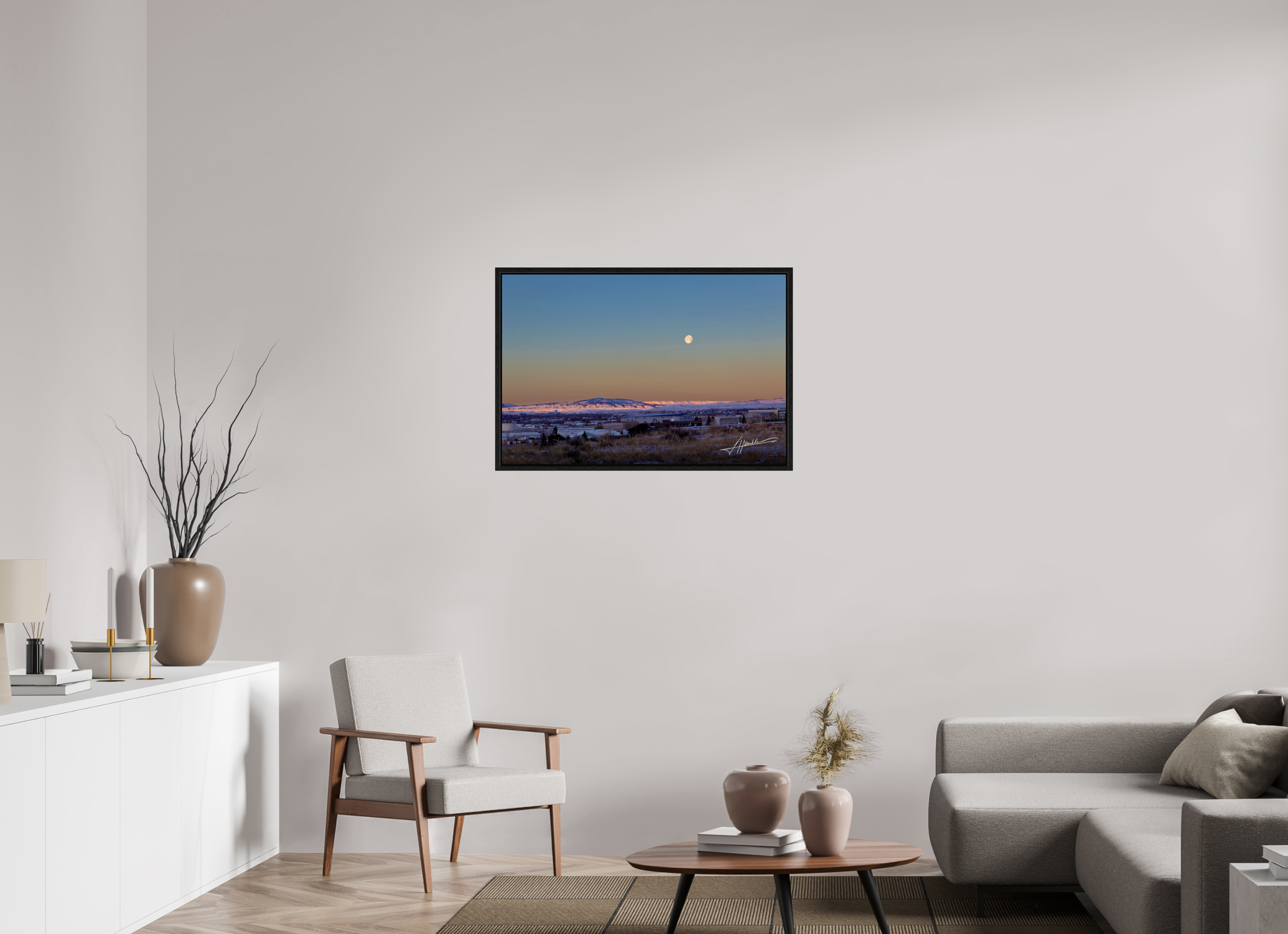 36 x 24″, Floater Frame Full Moon at Sunrise