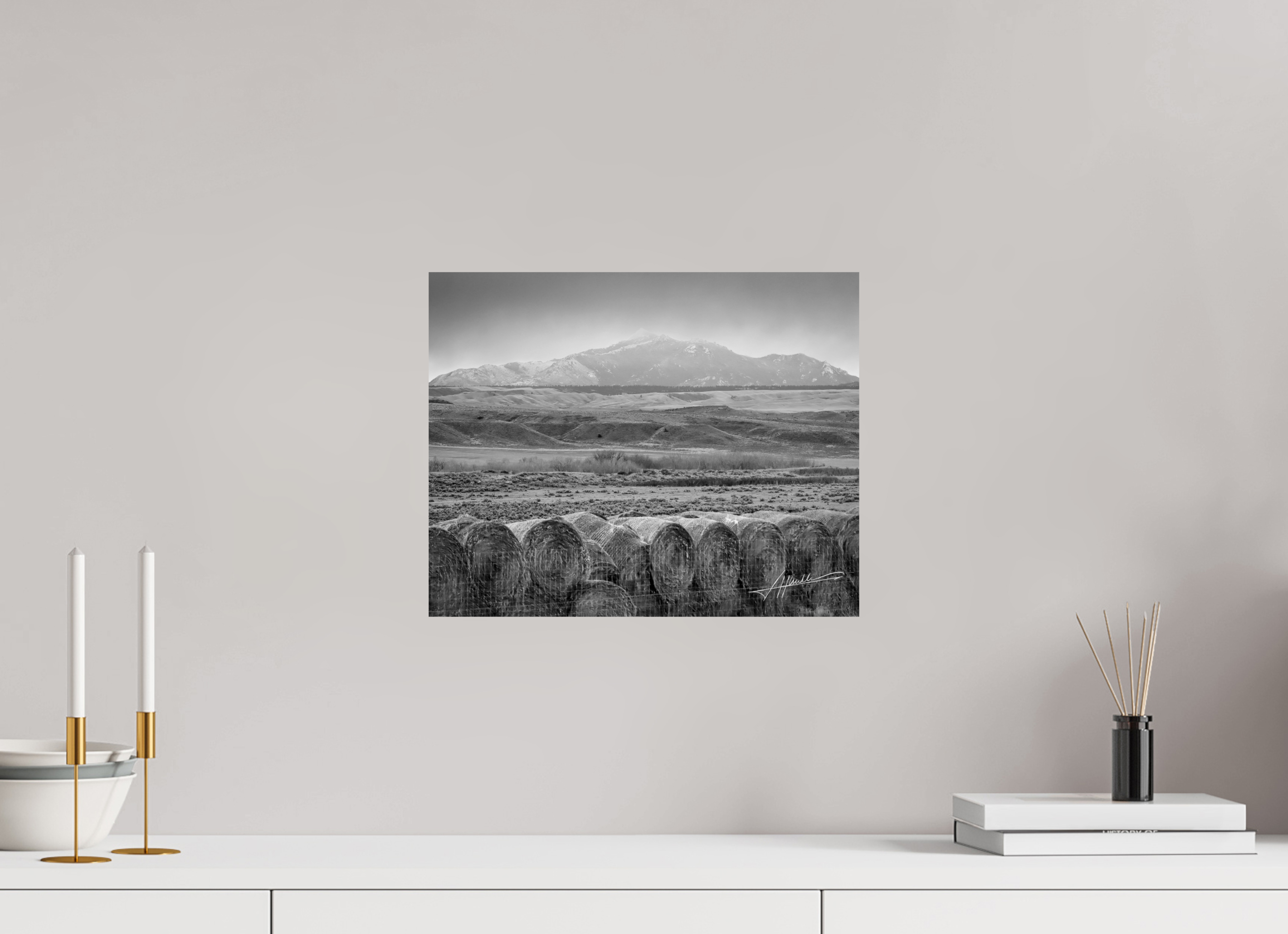 15 x 12″, Photo Print On Ilford Baryta Paper Hay Bales on the Prairie