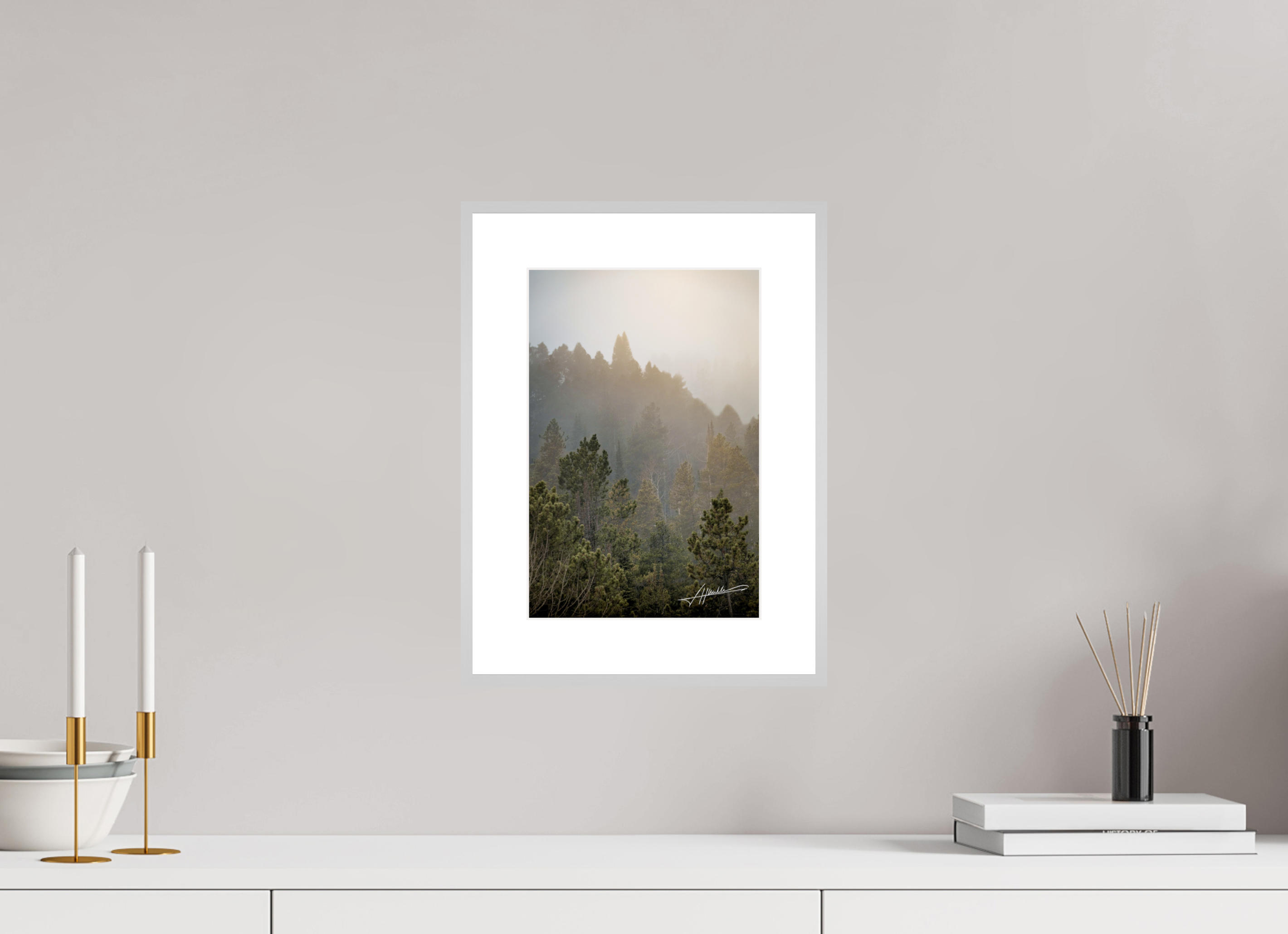 8 x 12″, Changeable Magnetic Frame Glowing Mountain Fog