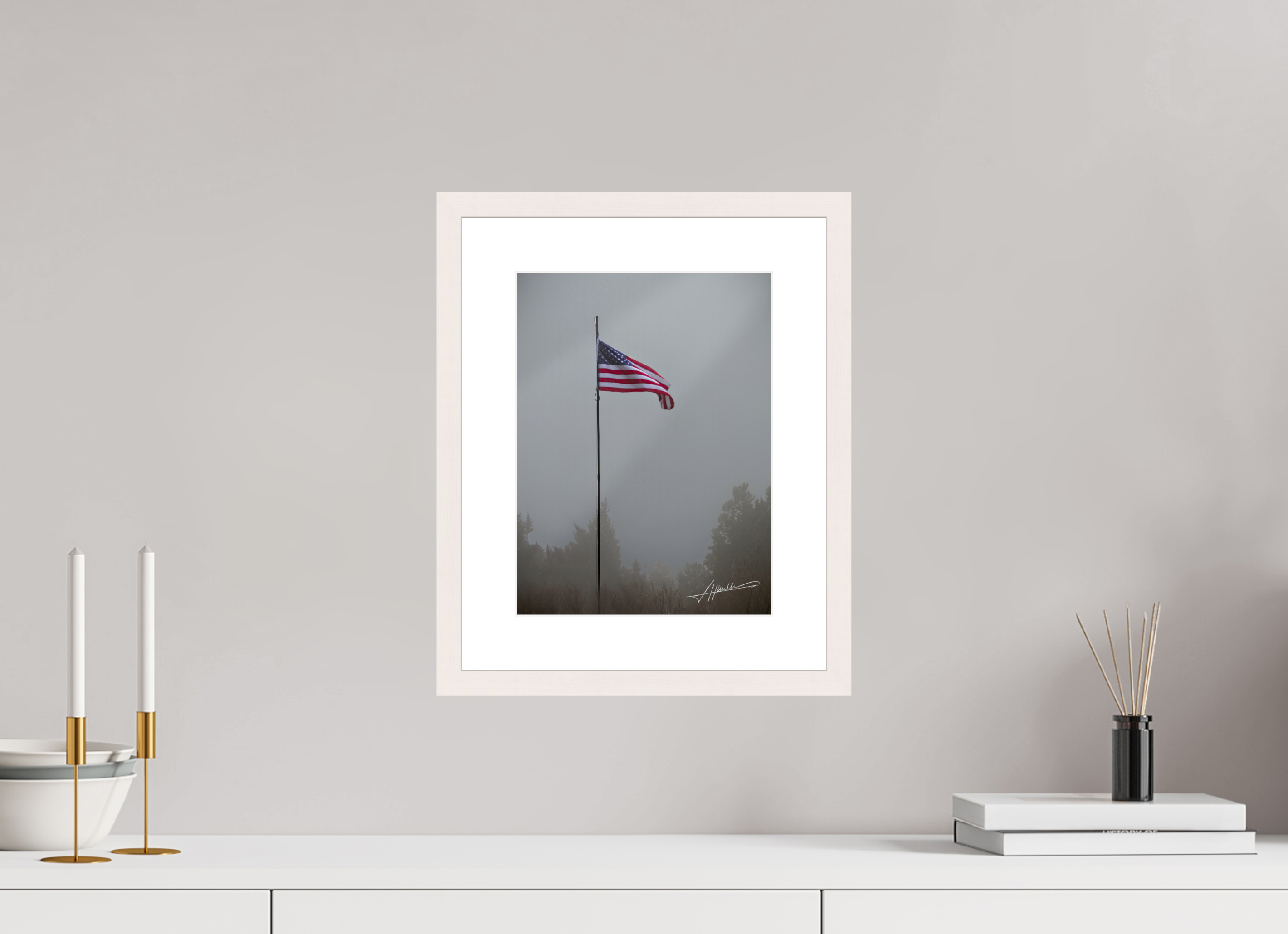 9 x 12″, Solid Wood Frame with Passe-partout Flag in the Breeze