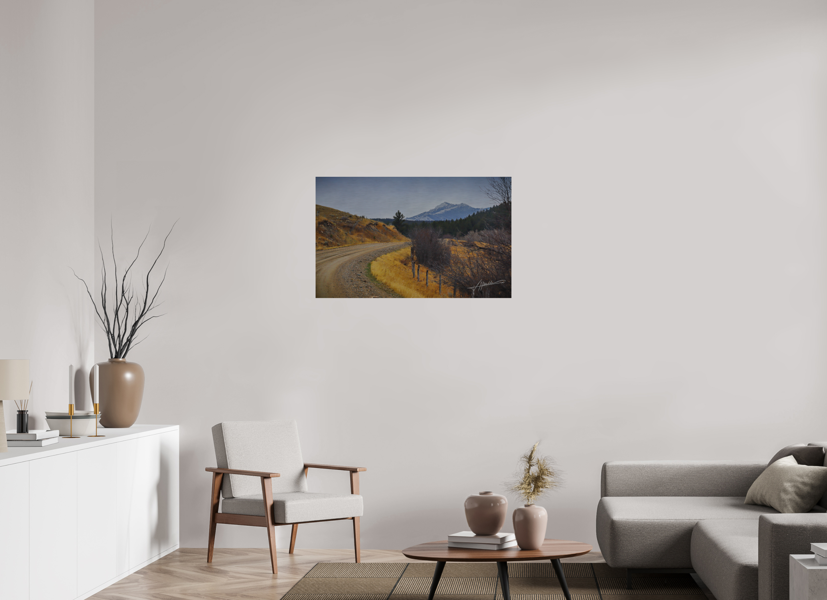 38.8 x 24″, Direct Brushed Aluminum The Road to Adventure