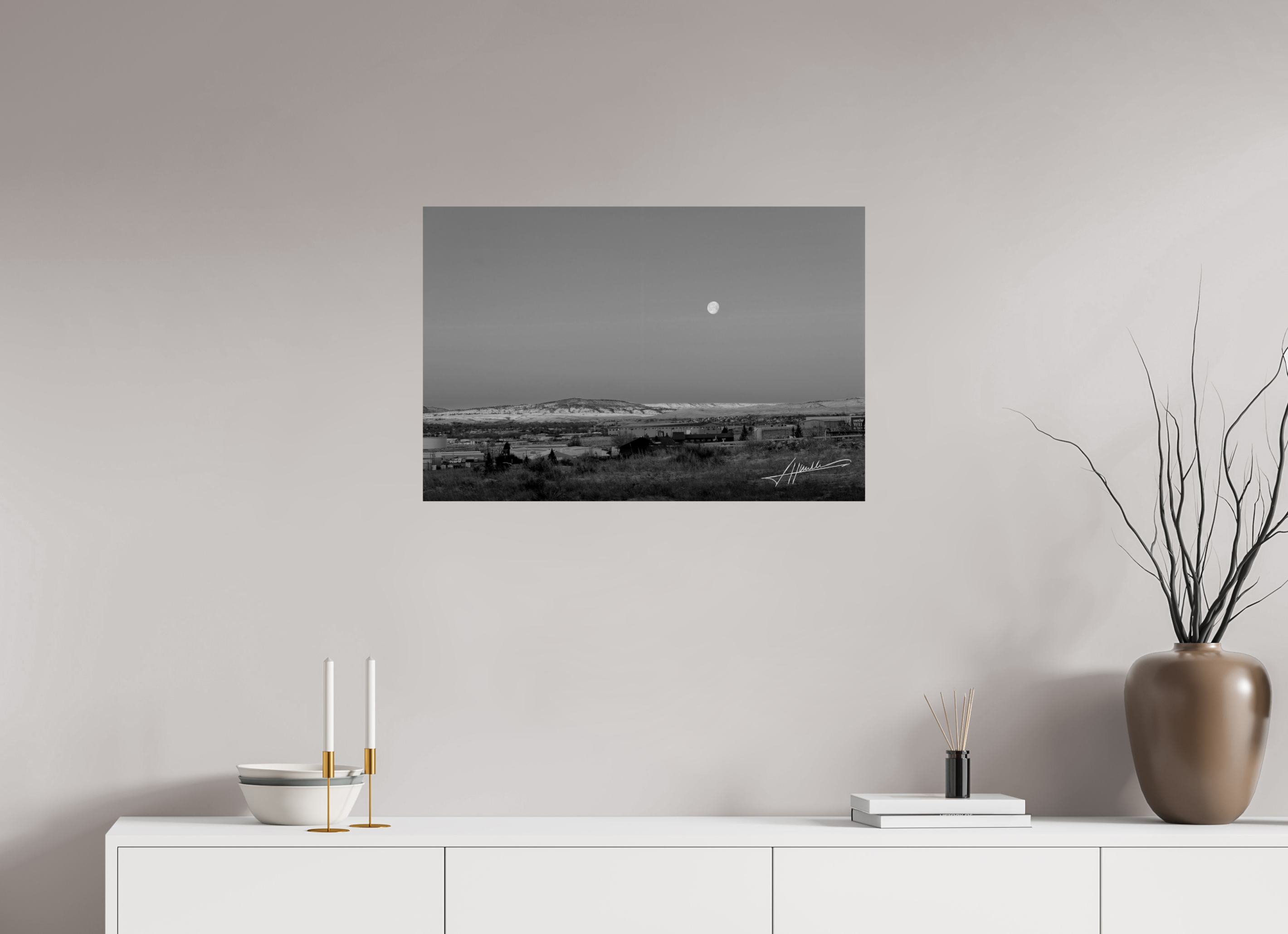 30 x 20″, Photo Print On Ilford Baryta Paper Full Moon at Sunrise