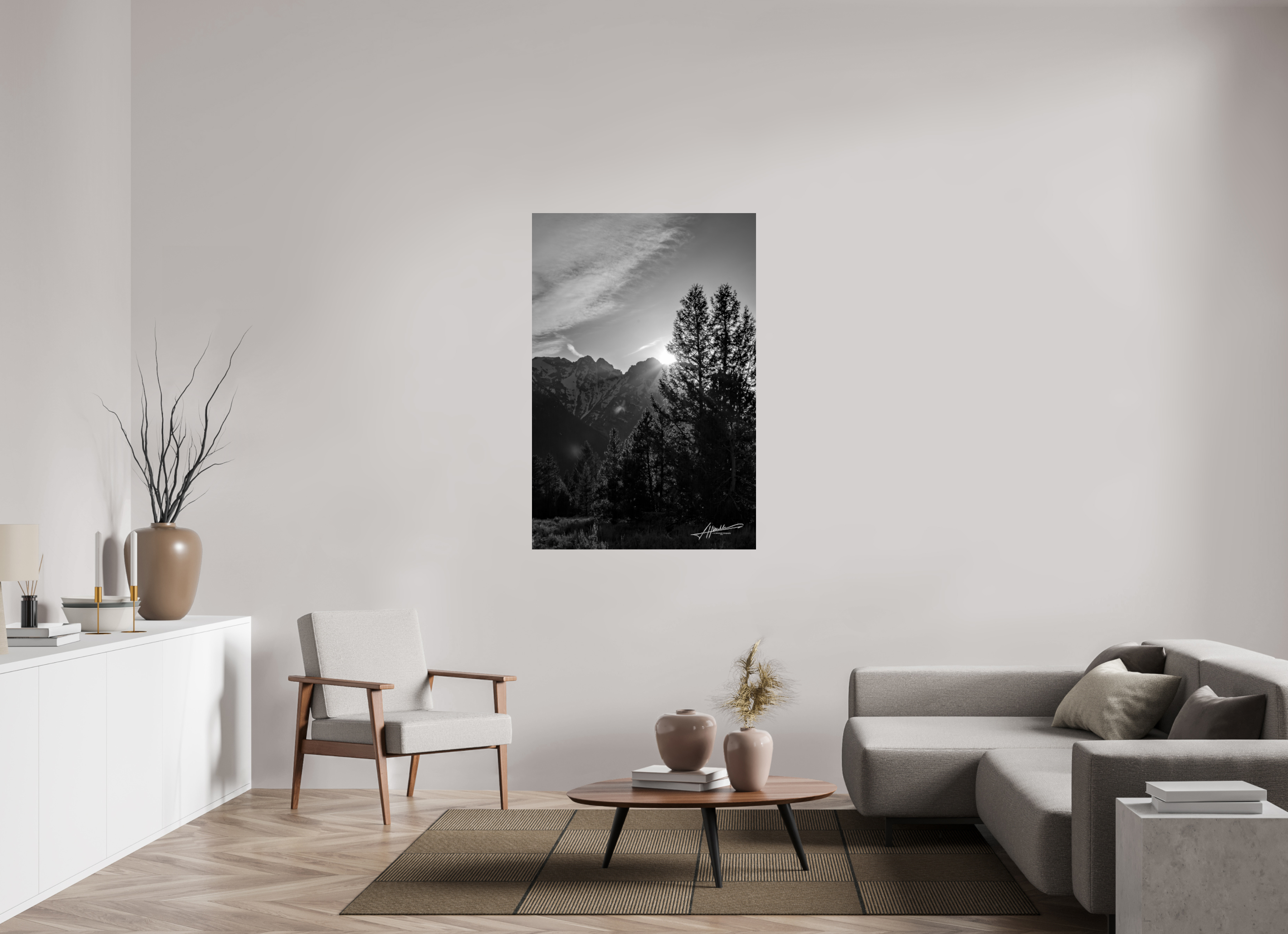 36 x 54″, Fine Art Dibond B/W Peaks