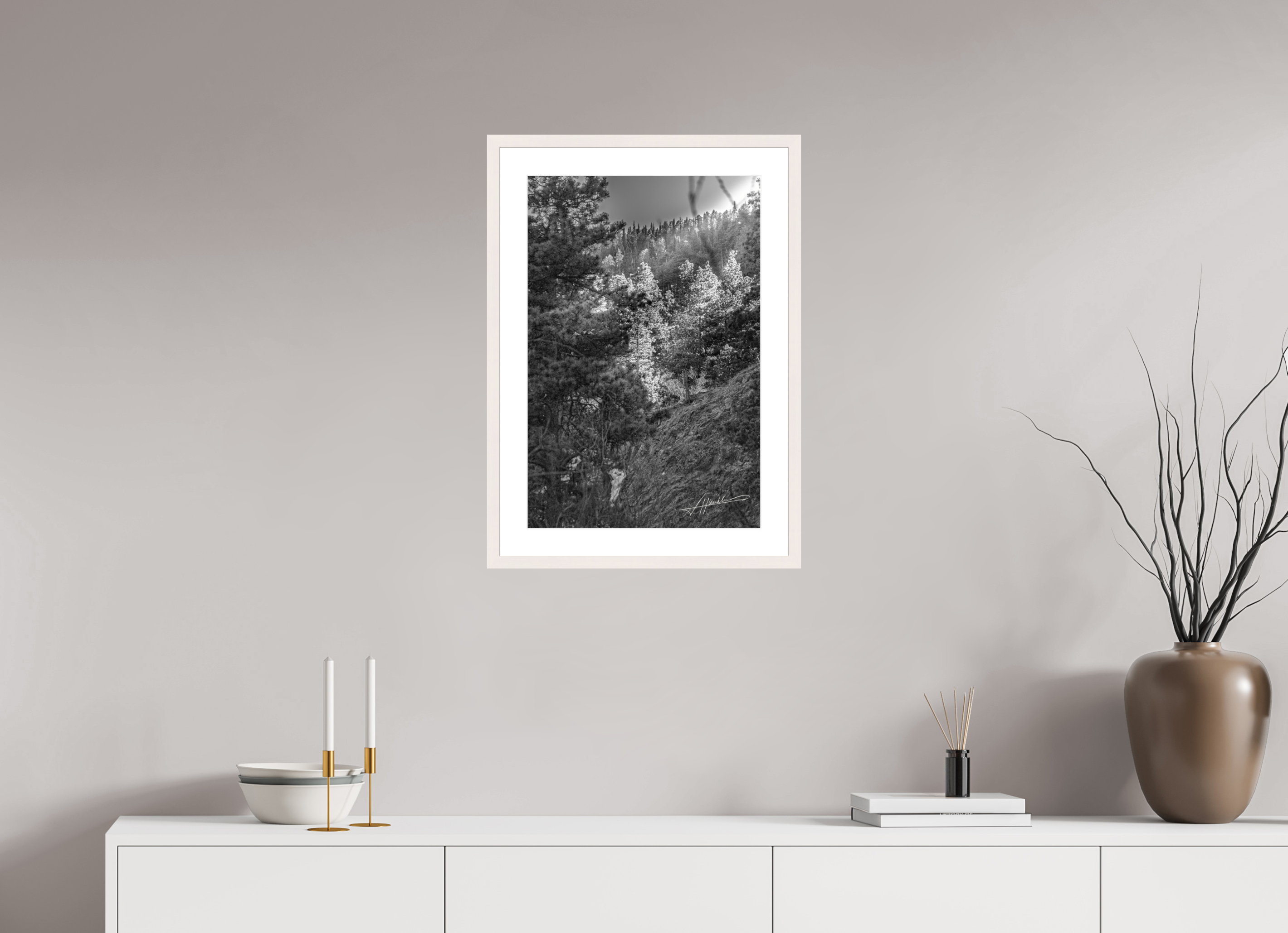 16 x 24″, Solid Wood Frame with Passe-partout Sun in the Mountains