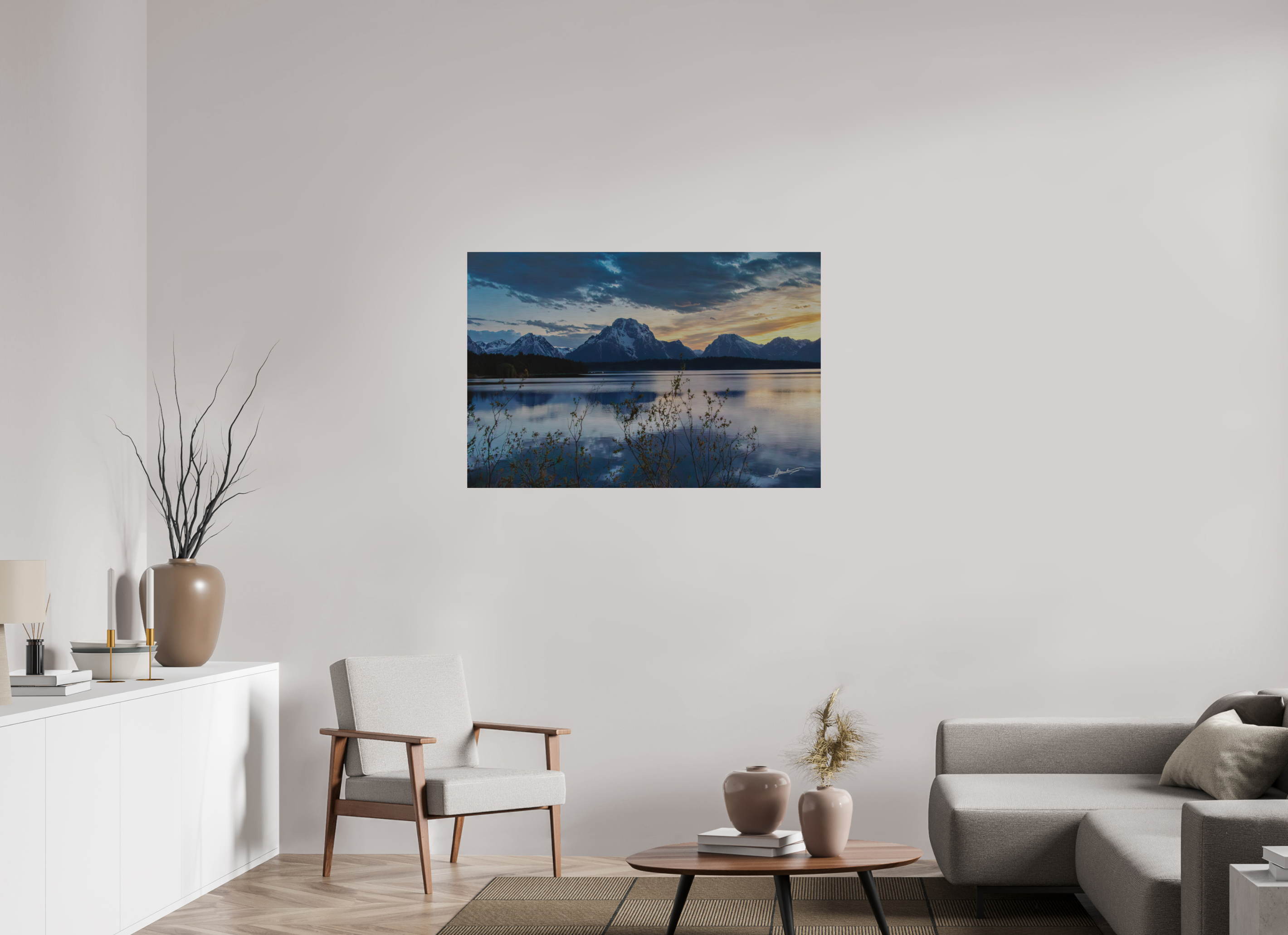 45 x 30″, Direct Brushed Aluminum Sunset on Jackson Lake